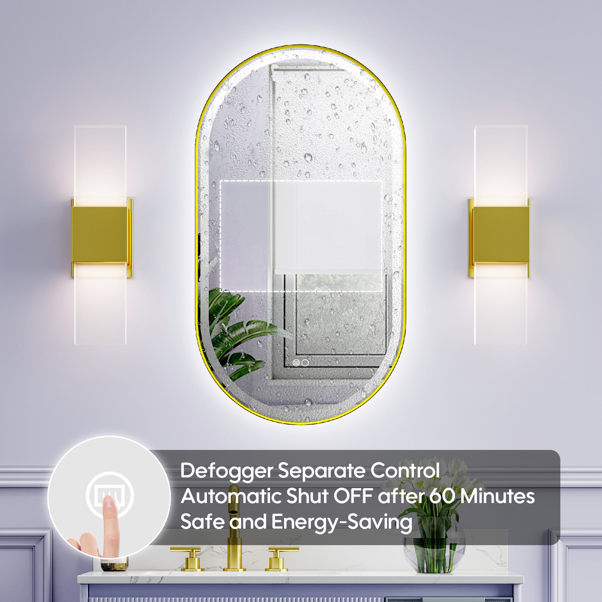 20 in. W x 36 in. H Oval Framed LED Wall-Mounted Bathroom Vanity Mirror in Brushed Gold