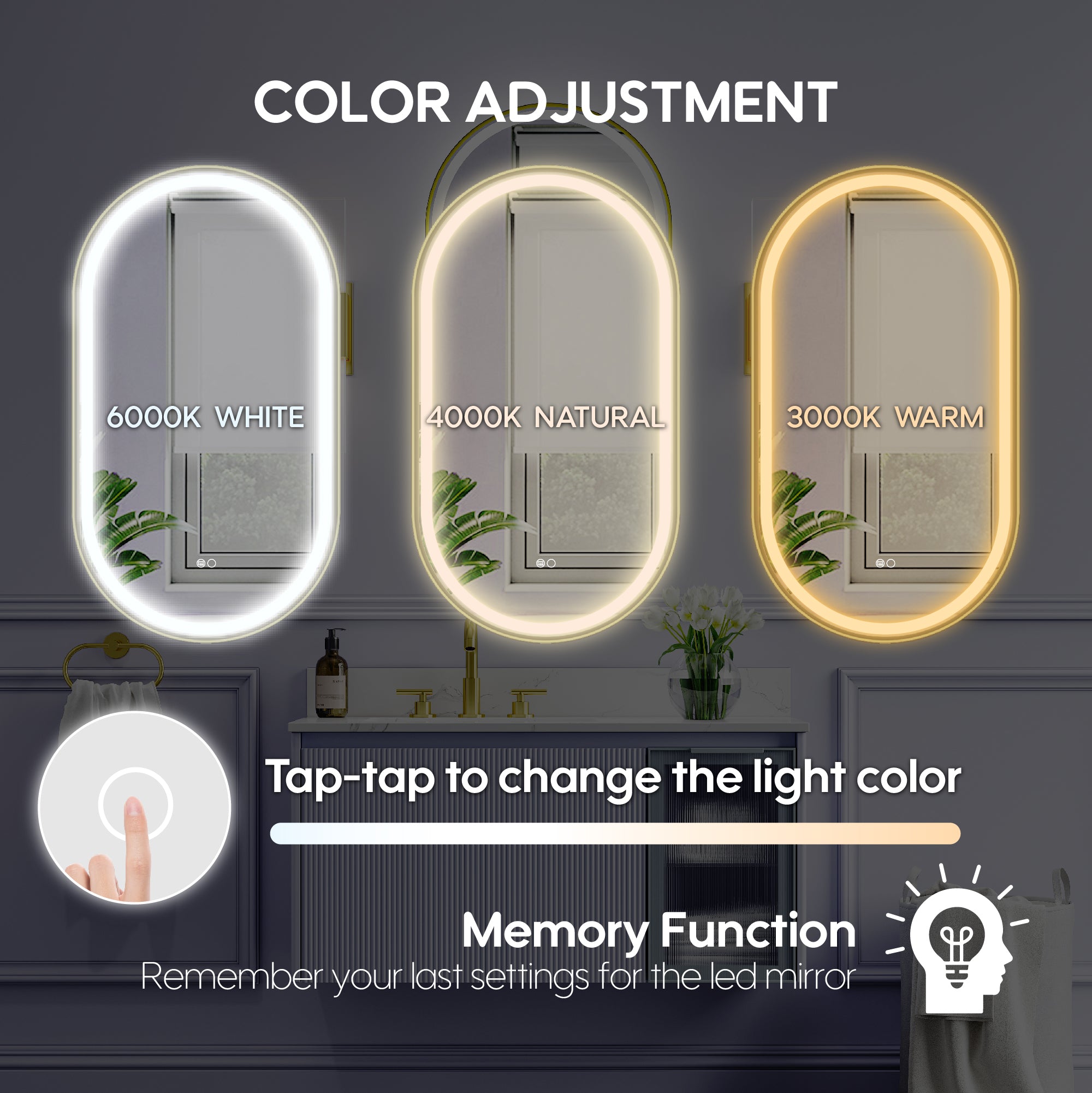 20 in. W x 36 in. H Oval Framed LED Wall-Mounted Bathroom Vanity Mirror in Brushed Gold