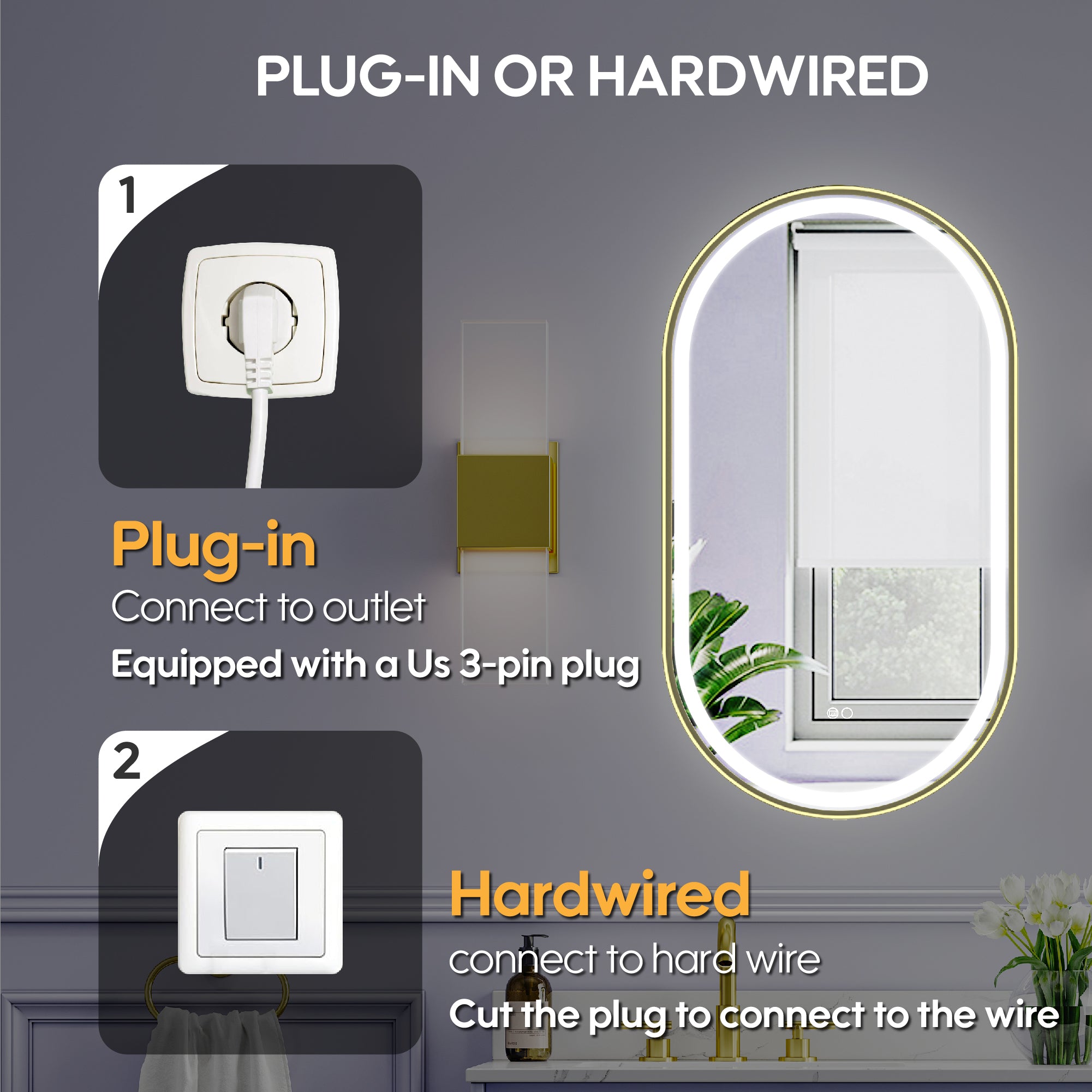 20 in. W x 36 in. H Oval Framed LED Wall-Mounted Bathroom Vanity Mirror in Brushed Gold