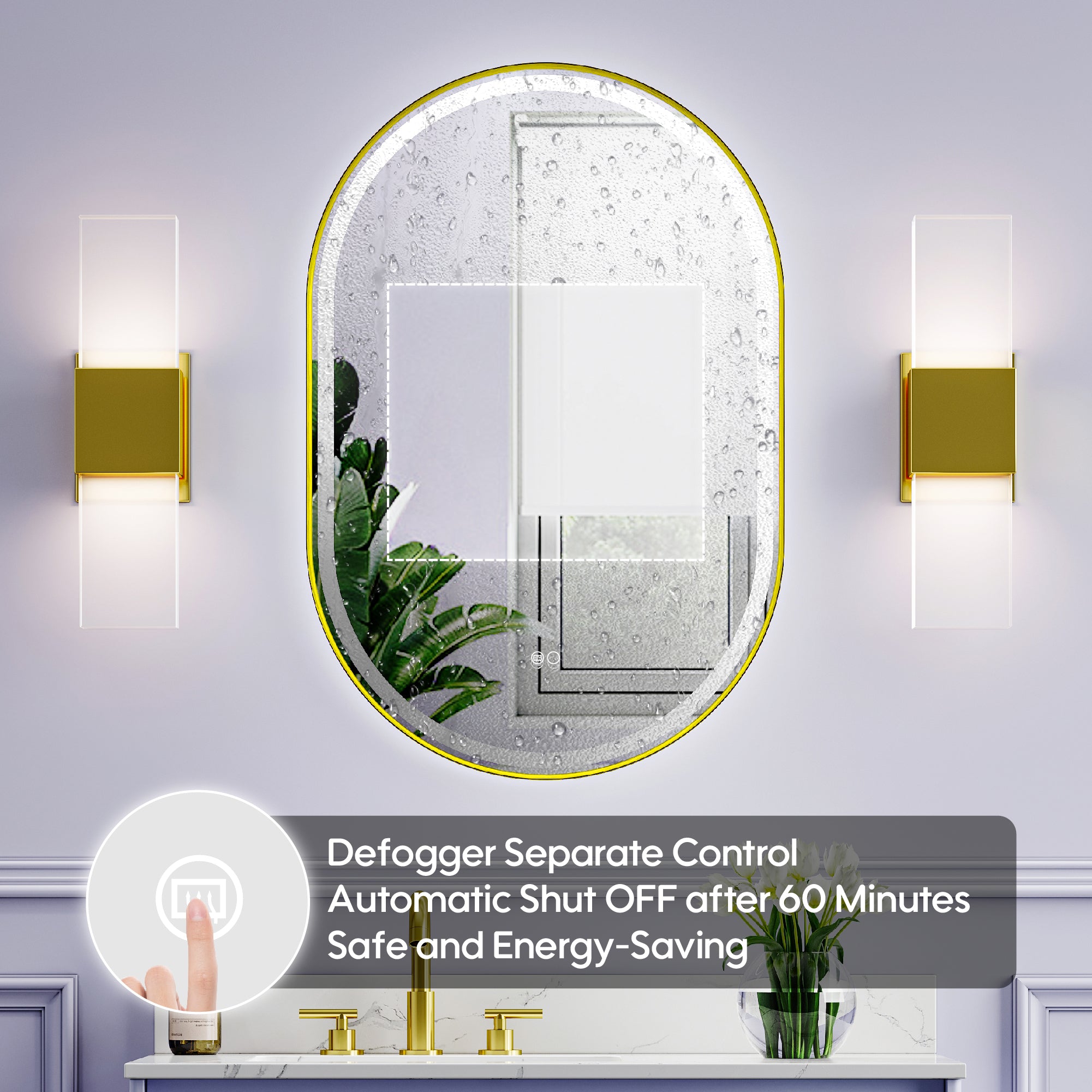 24 in. W x 36 in. H Oval Framed LED Wall-Mounted Bathroom Vanity Mirror Brushed Gold