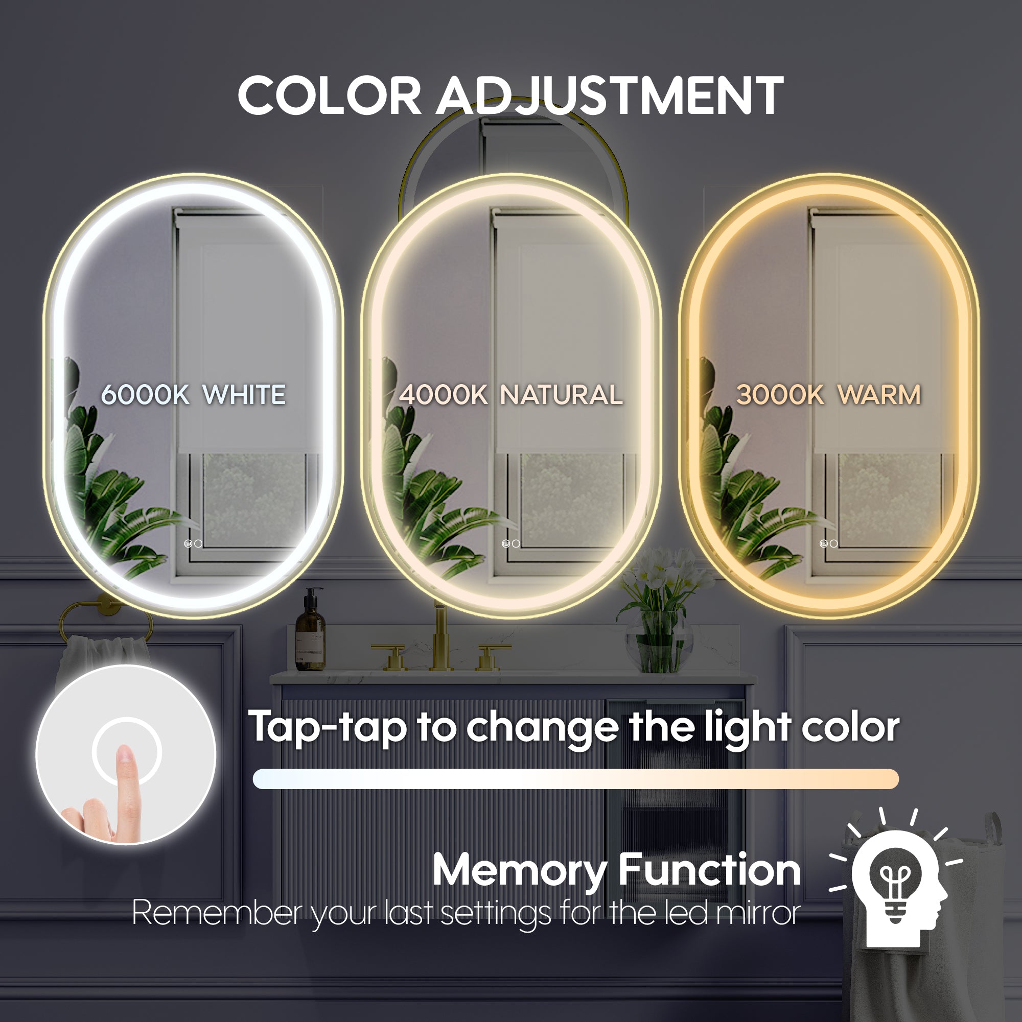 24 in. W x 36 in. H Oval Framed LED Wall-Mounted Bathroom Vanity Mirror Brushed Gold