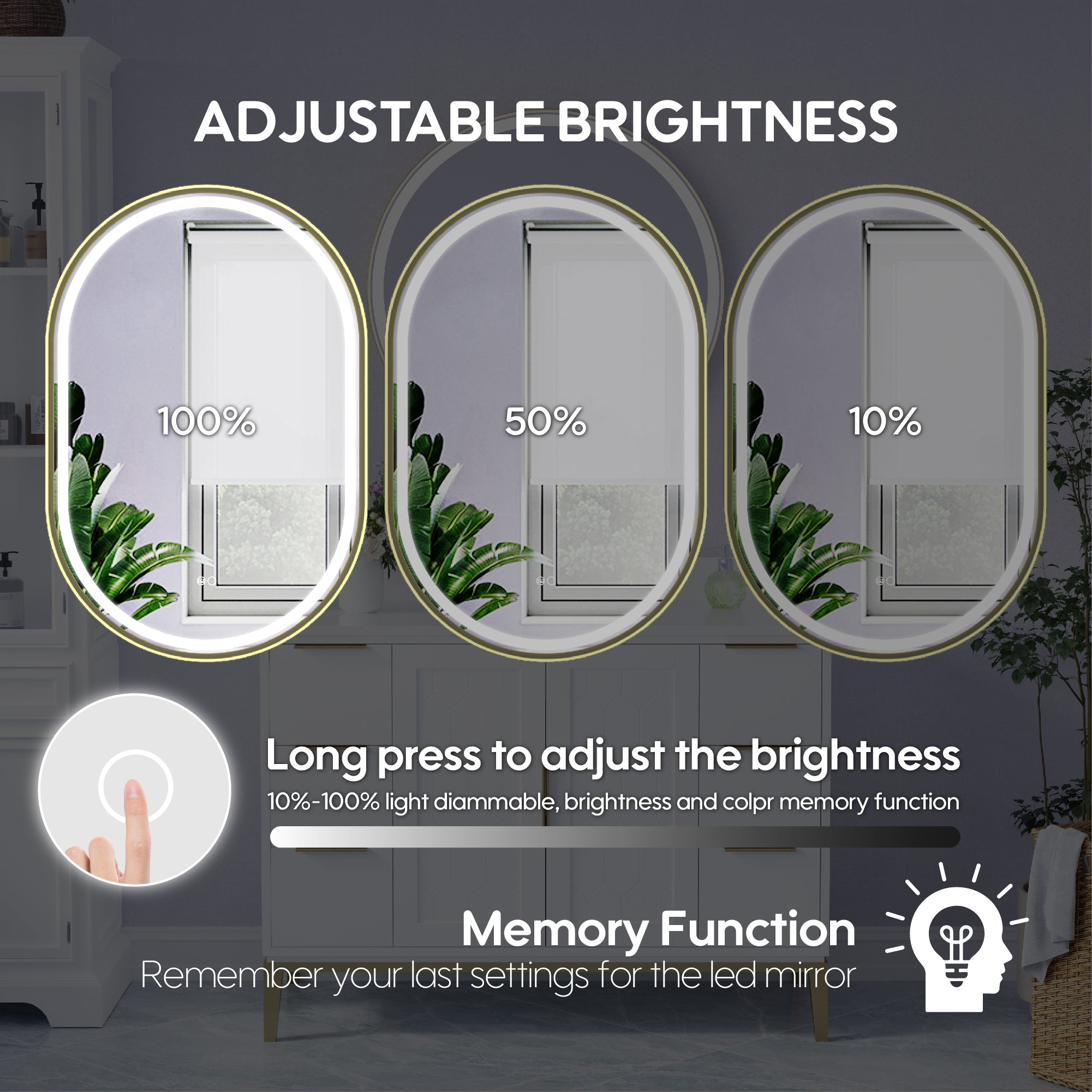 24 in. W x 36 in. H Oval Framed LED Wall-Mounted Bathroom Vanity Mirror Brushed Gold