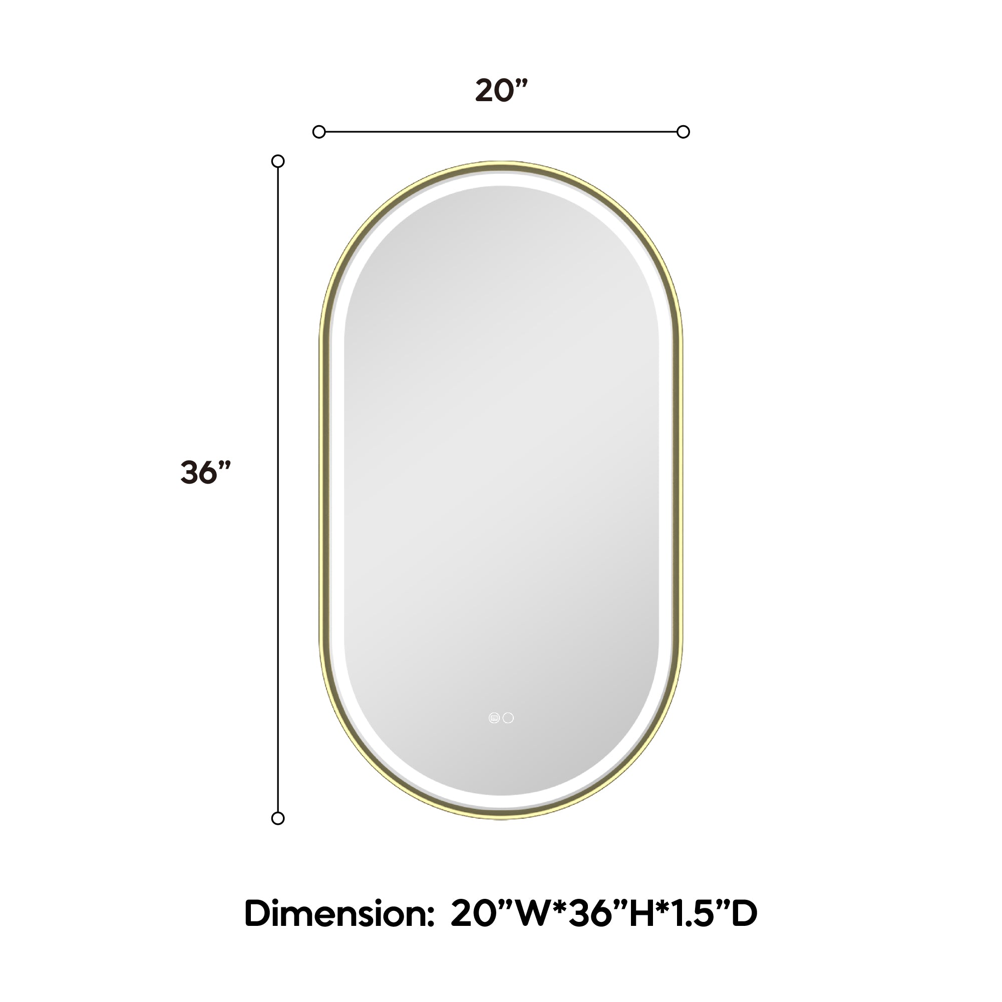 20 in. W x 36 in. H Oval Framed LED Wall-Mounted Bathroom Vanity Mirror in Brushed Gold