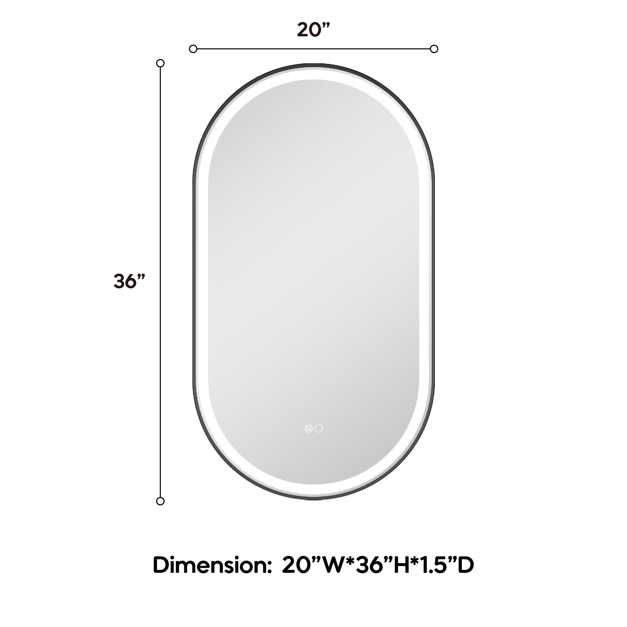 20 in. W x 36 in. H Oval Framed LED Wall-Mounted Bathroom Vanity Mirror in Matte Black