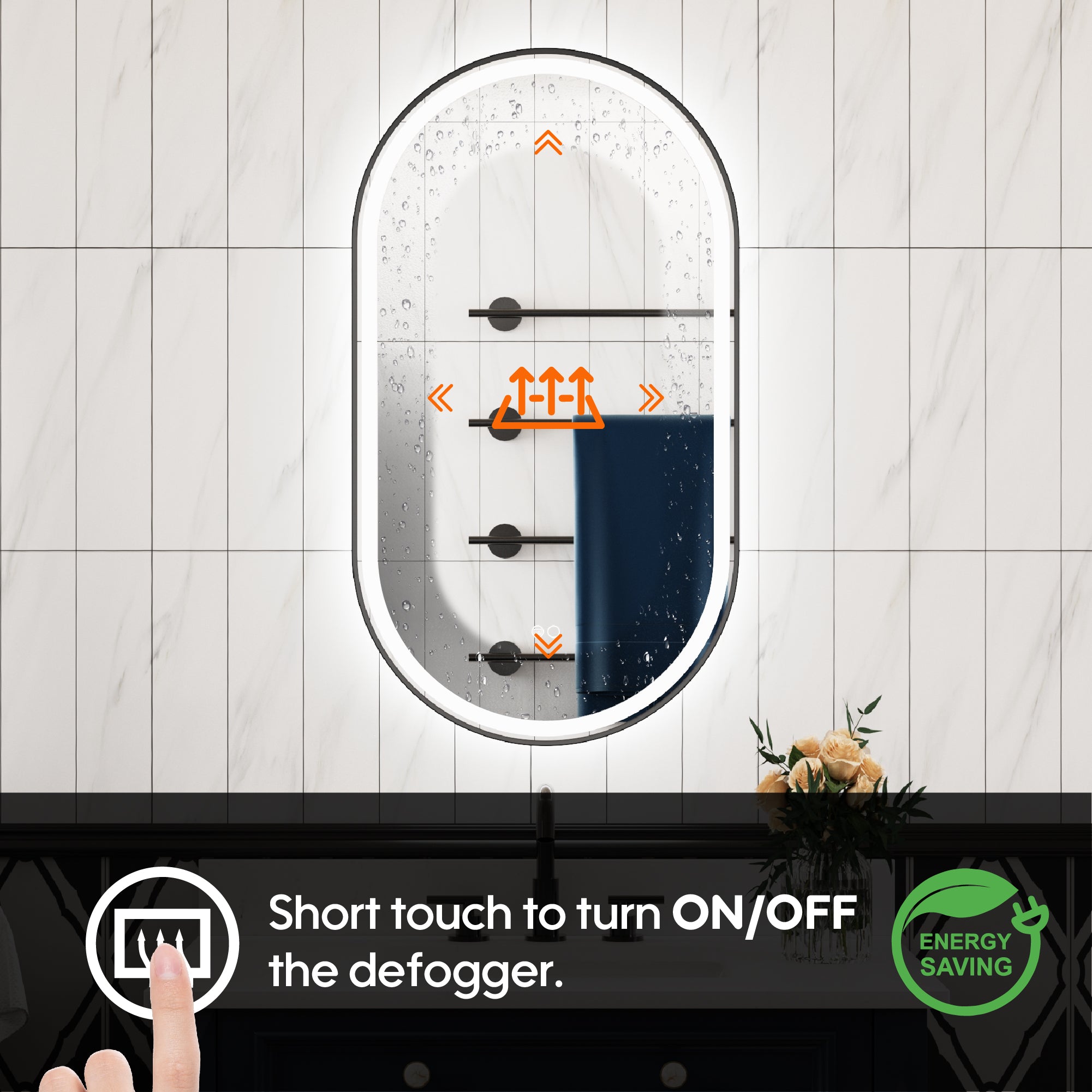 20 in. W x 36 in. H Oval Framed LED Wall-Mounted Bathroom Vanity Mirror in Matte Black