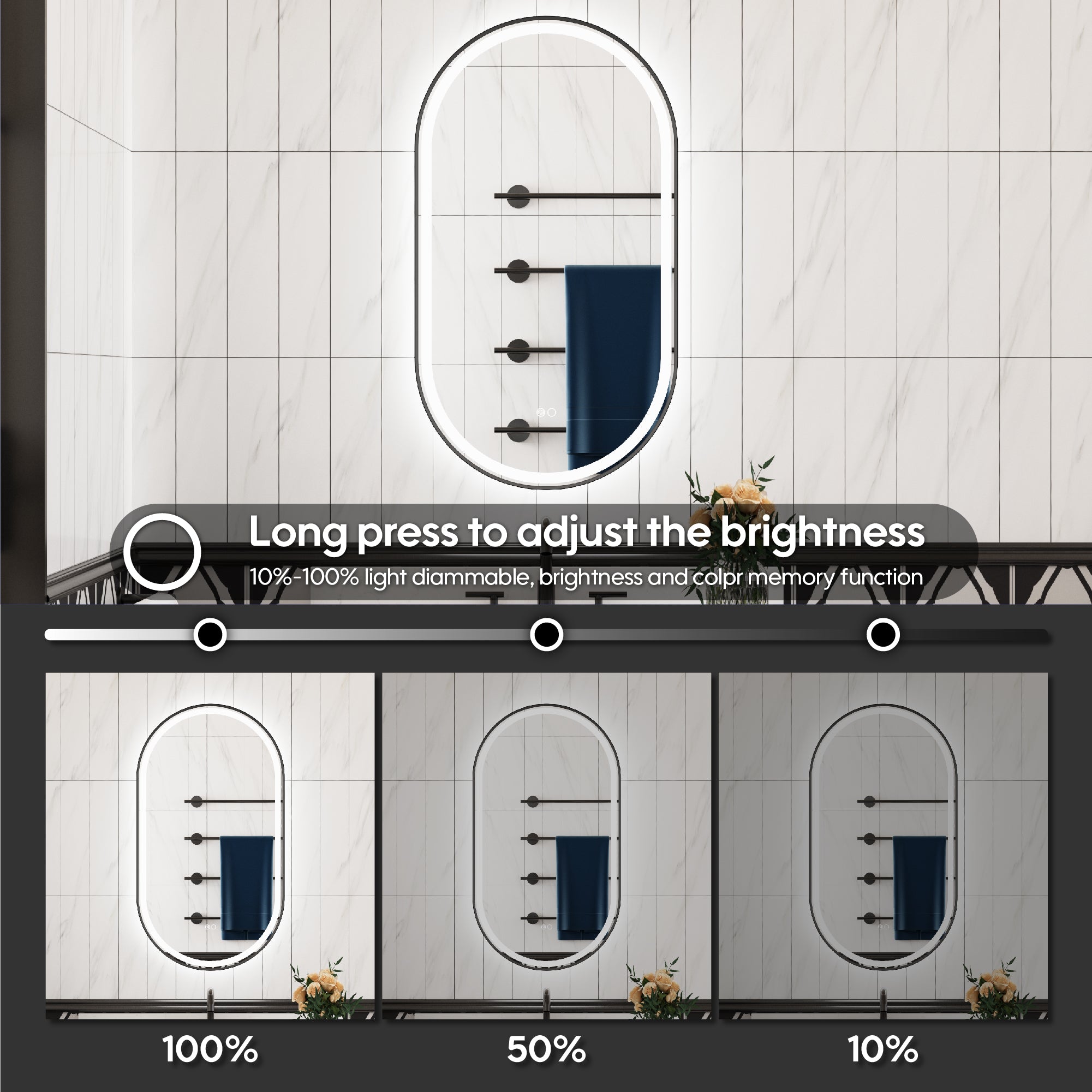 20 in. W x 36 in. H Oval Framed LED Wall-Mounted Bathroom Vanity Mirror in Matte Black