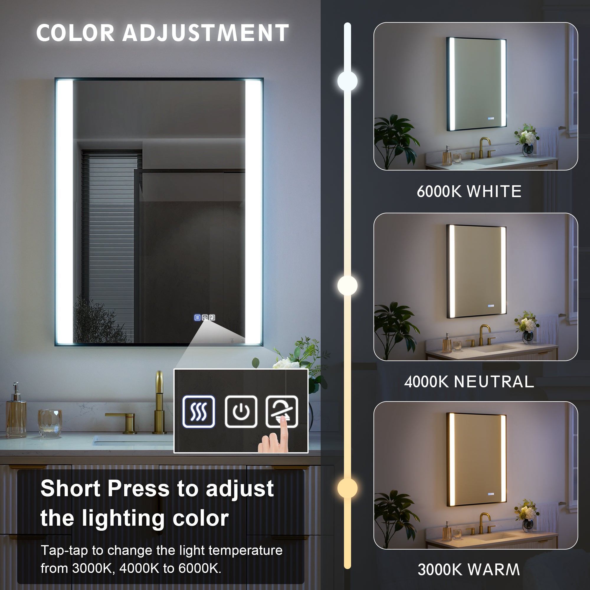 28 in. x 36 in. LED Light Bathroom Mirror with Anti-Fog Function