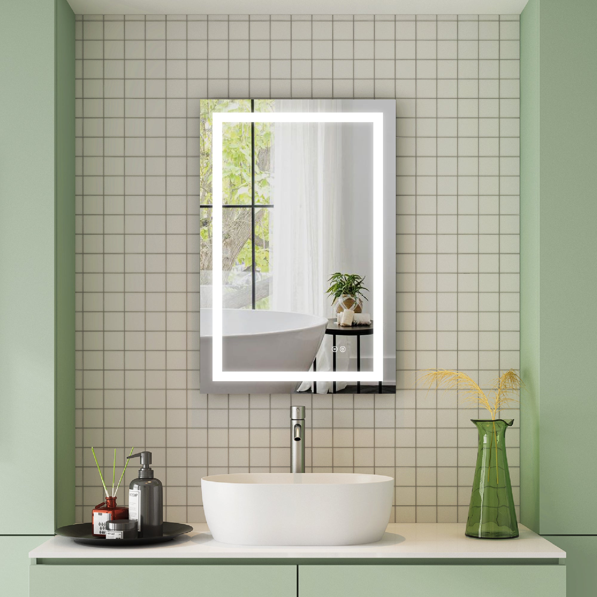 24 in. W x 36 in. H Rectangular Frameless Anti-Fog LED Light Bathroom Vanity Mirror in Aluminum
