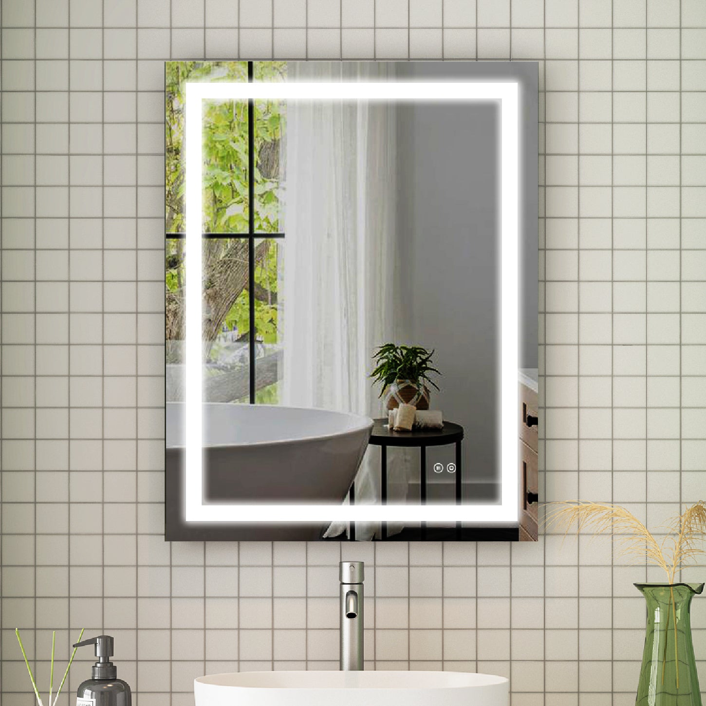 28 in. W x 36 in. H Rectangular Frameless Anti-Fog Lighted Bathroom Mirror in Aluminum