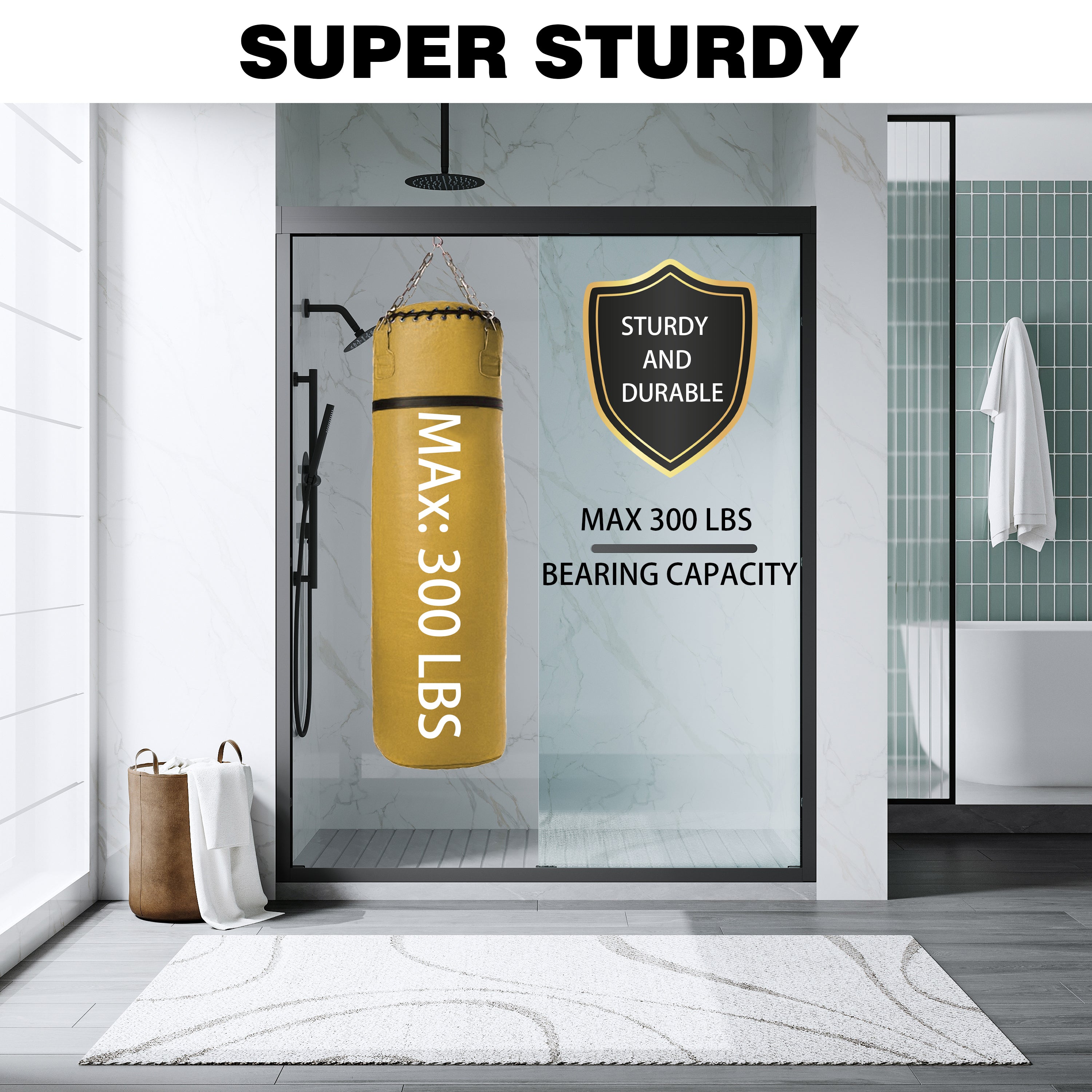 56–60 Inch Double Sliding Shower Door with Matte Black Aluminum Alloy Frame and 1/4" Tempered Clear Glass