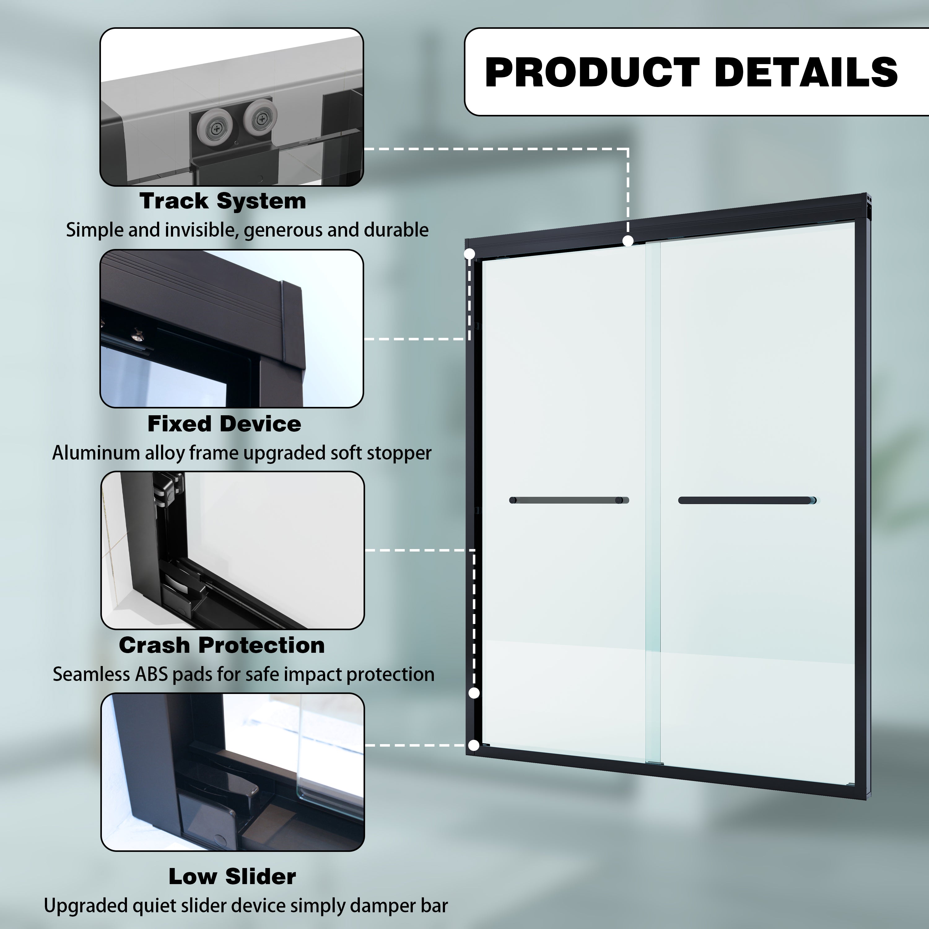 56–60 Inch Double Sliding Shower Door with Matte Black Aluminum Alloy Frame and 1/4" Tempered Clear Glass