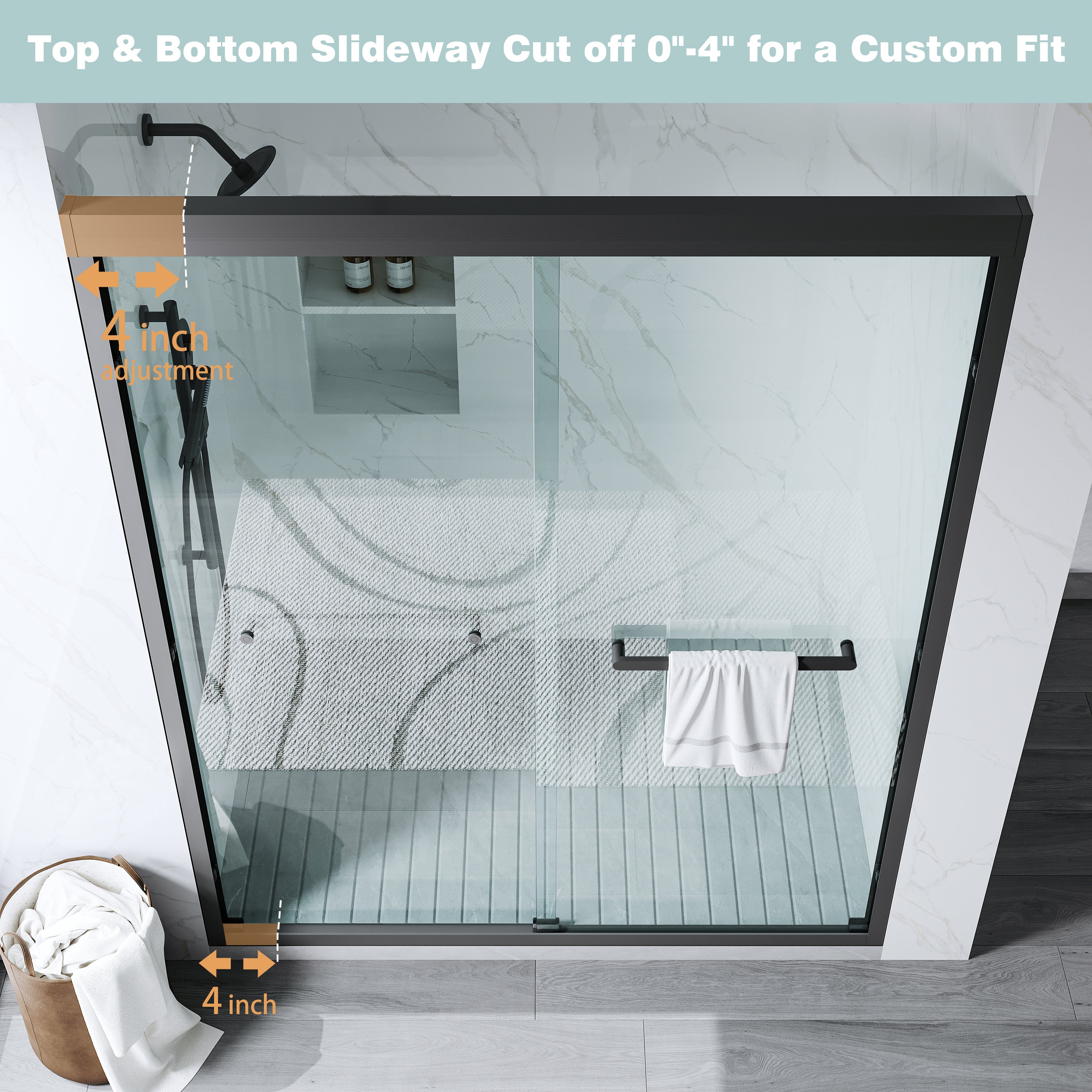 56–60 Inch Double Sliding Shower Door with Matte Black Aluminum Alloy Frame and 1/4" Tempered Clear Glass