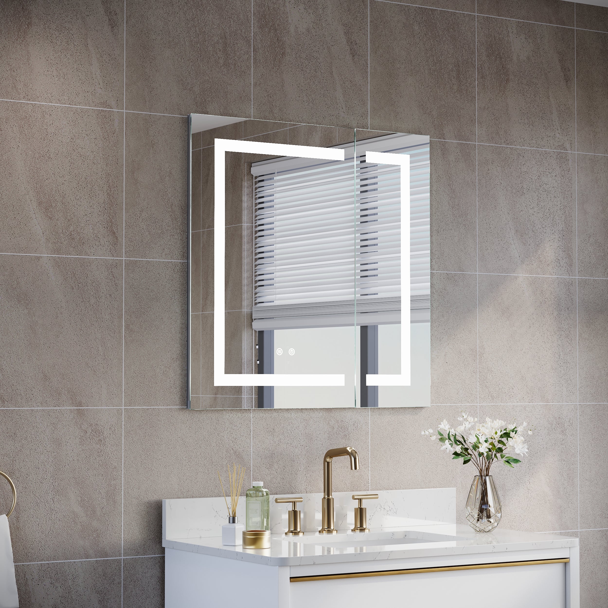 30 in. x 30 in. Lighted LED Surface/Recessed Mount Mirror Rectangle Bathroom Medicine Cabinet with Outlet
