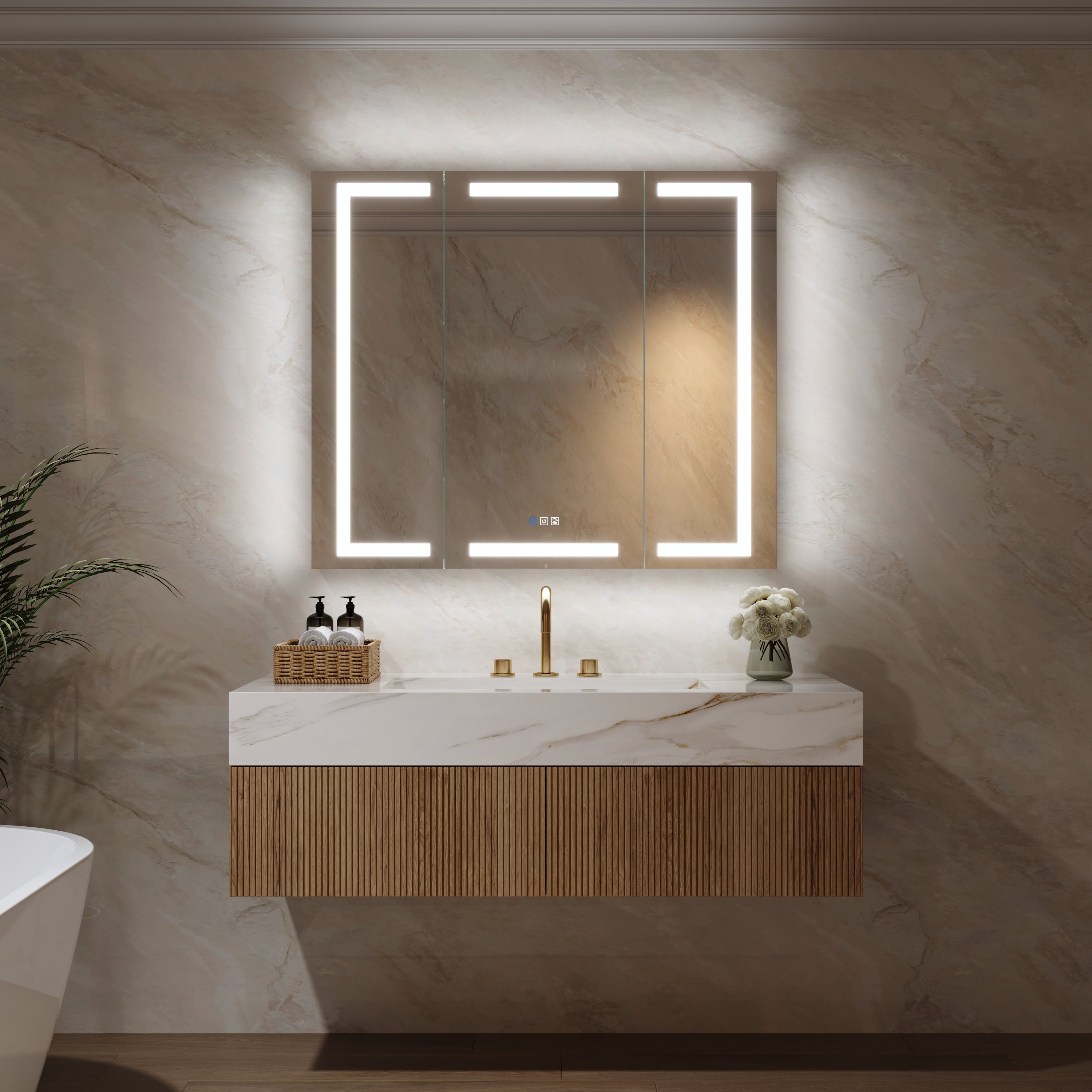 42 in. x 36 in. Aluminum LED Bathroom Medicine Cabinet with Anti-Fog, Dimmable Lighting, Outlet, Surface or Recessed Mount