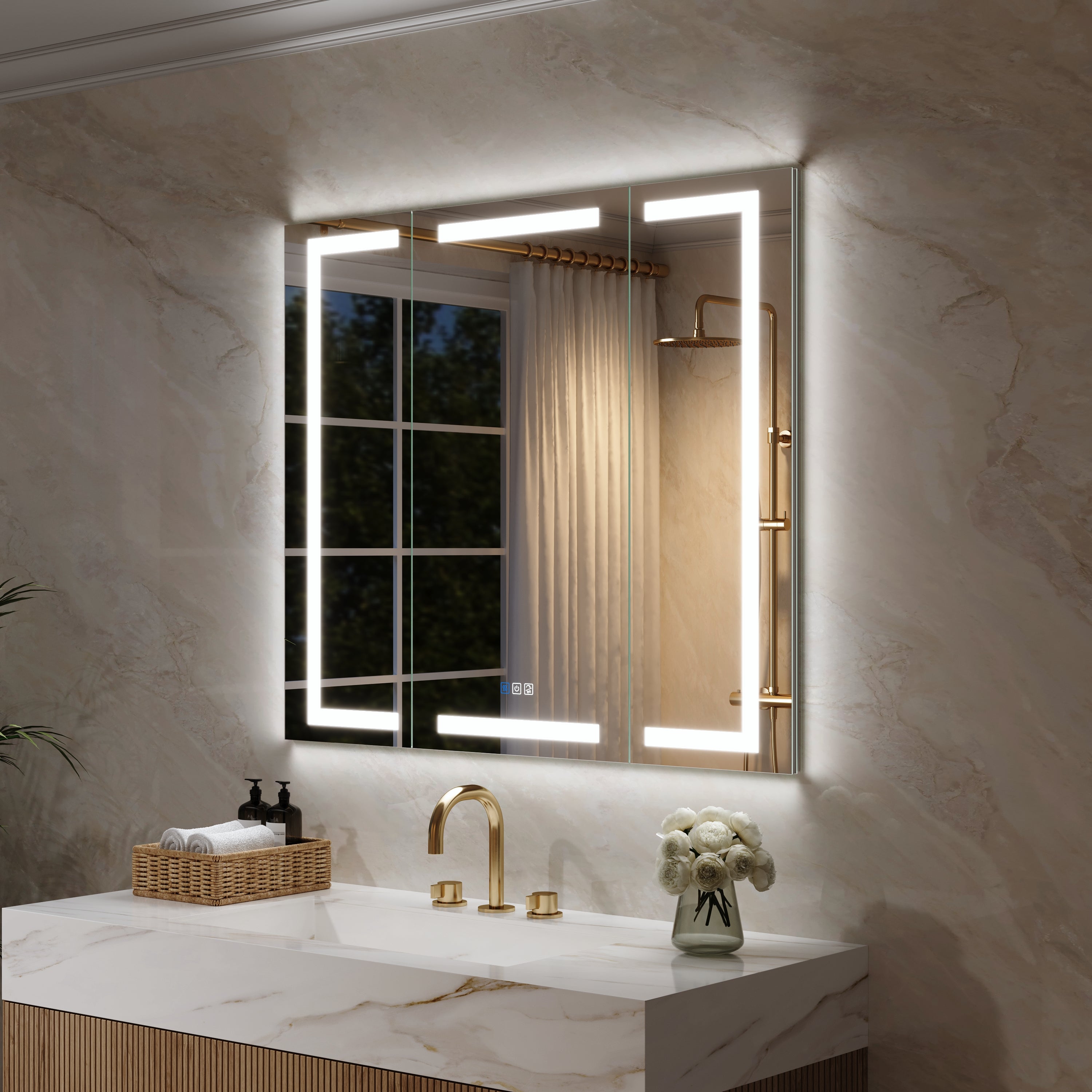 42 in. x 36 in. Aluminum LED Bathroom Medicine Cabinet with Anti-Fog, Dimmable Lighting, Outlet, Surface or Recessed Mount