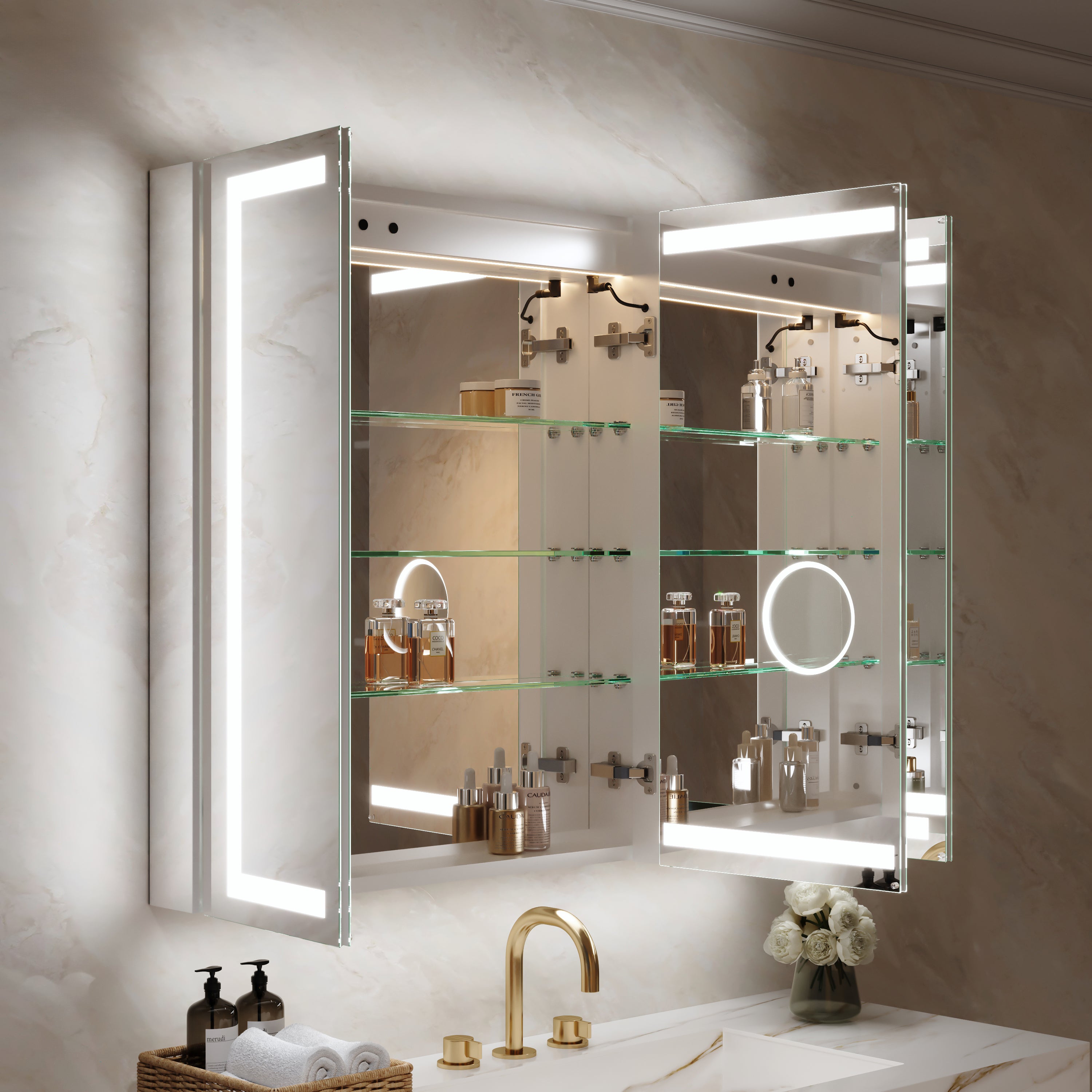 42 in. x 36 in. Aluminum LED Bathroom Medicine Cabinet with Anti-Fog, Dimmable Lighting, Outlet, Surface or Recessed Mount