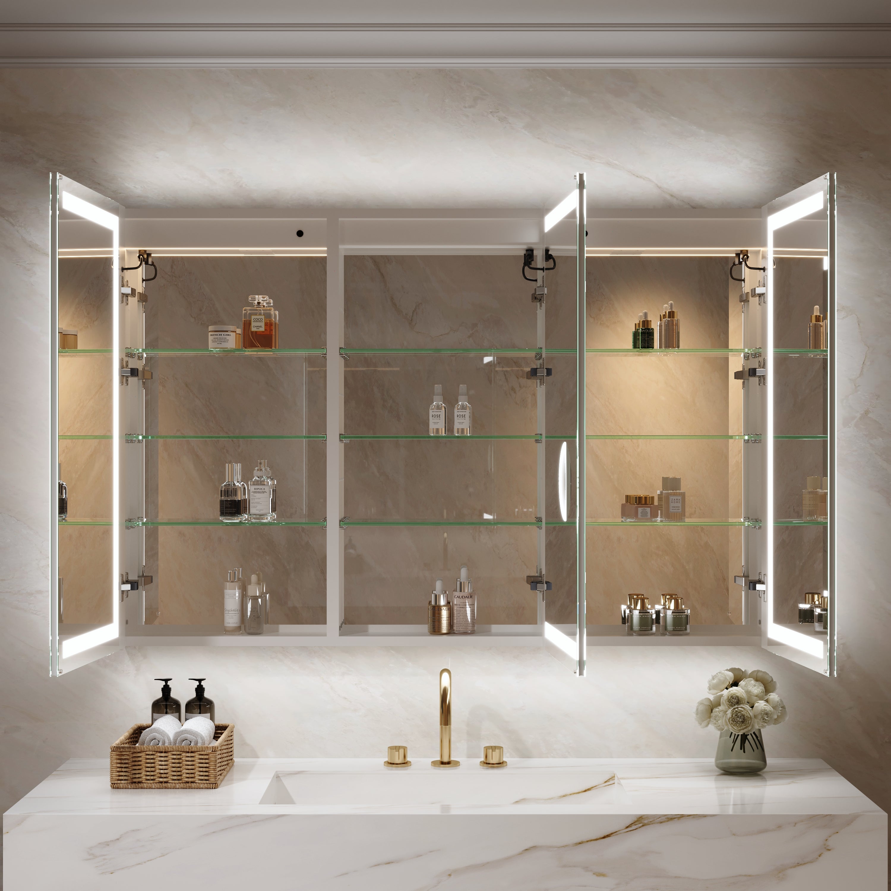 54 in. x 36 in. Aluminum LED Bathroom Medicine Cabinet with Anti-Fog, Dimmable Lighting, Outlet, Surface or Recessed Mount