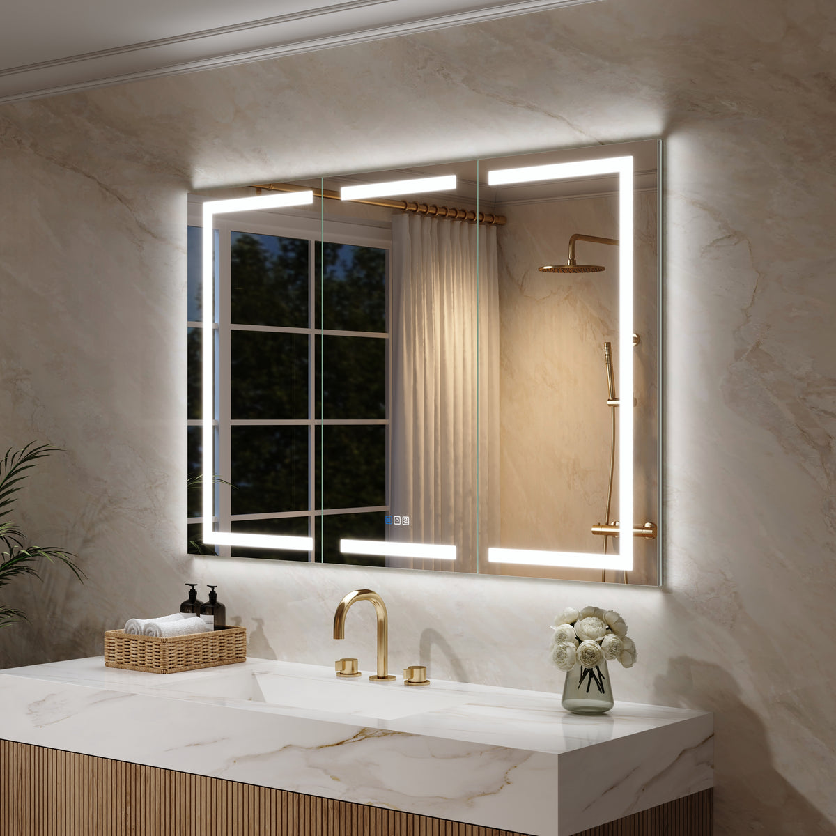 54 in. x 36 in. Aluminum LED Bathroom Medicine Cabinet with Anti-Fog, Dimmable Lighting, Outlet, Surface or Recessed Mount