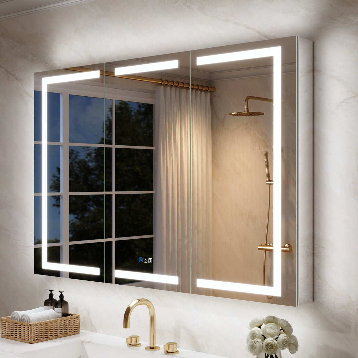 54 in. x 36 in. Aluminum LED Bathroom Medicine Cabinet with Anti-Fog, Dimmable Lighting, Outlet, Surface or Recessed Mount