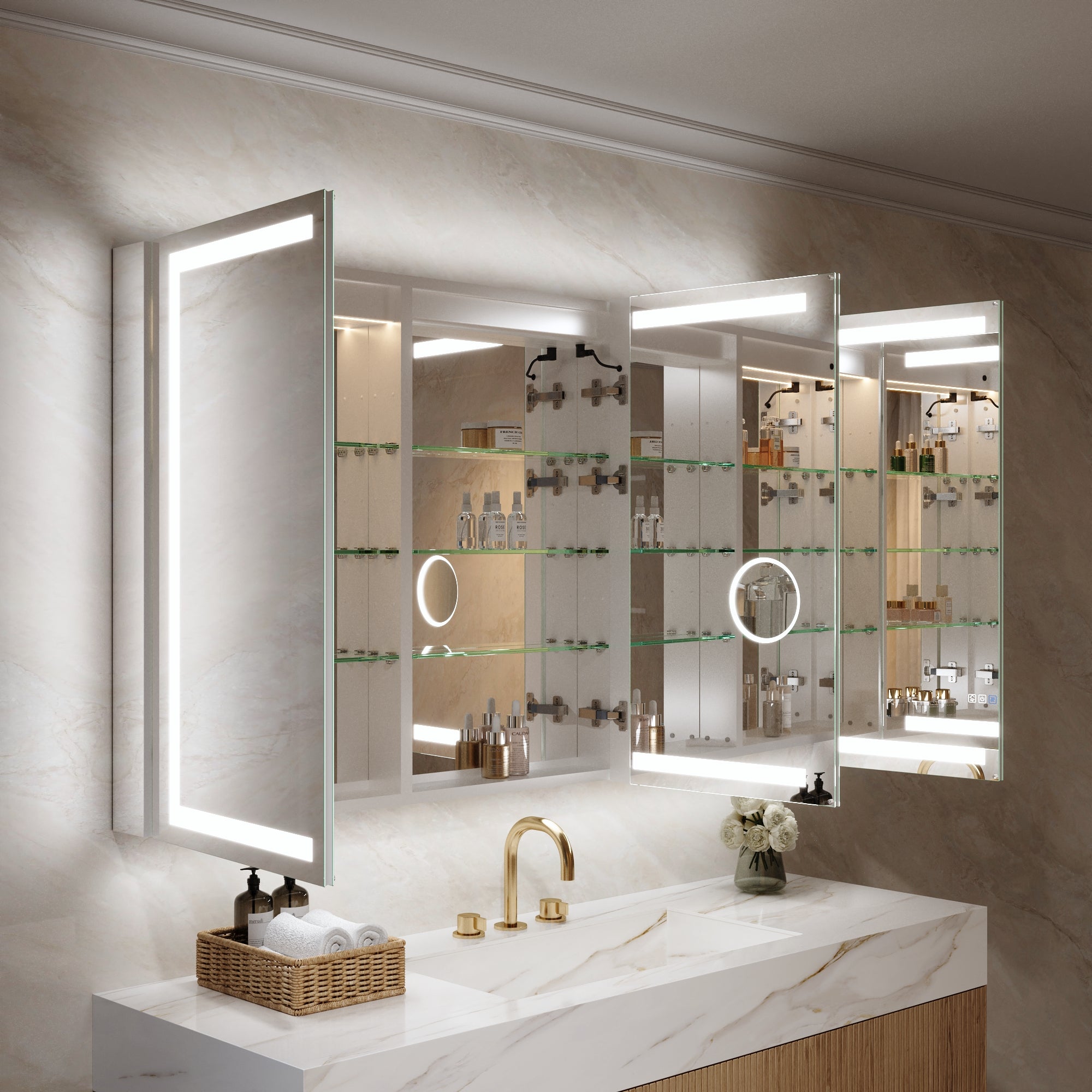 60 in. x 36 in. Aluminum LED Bathroom Medicine Cabinet with Anti-Fog, Dimmable Lighting, Outlet, Surface or Recessed Mount