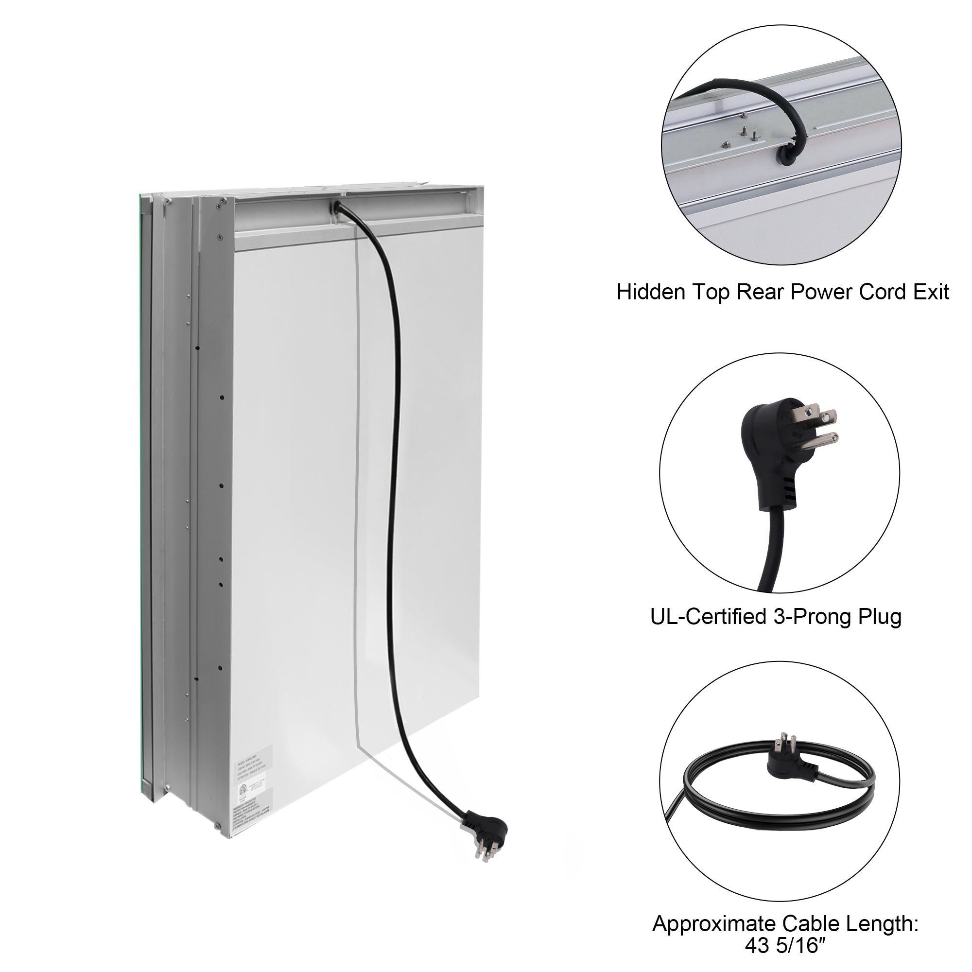 20 in.x 30 in. LED Lighted Surface/Recessed Mount Mirror Medicine Cabinet with Outlet Left Side
