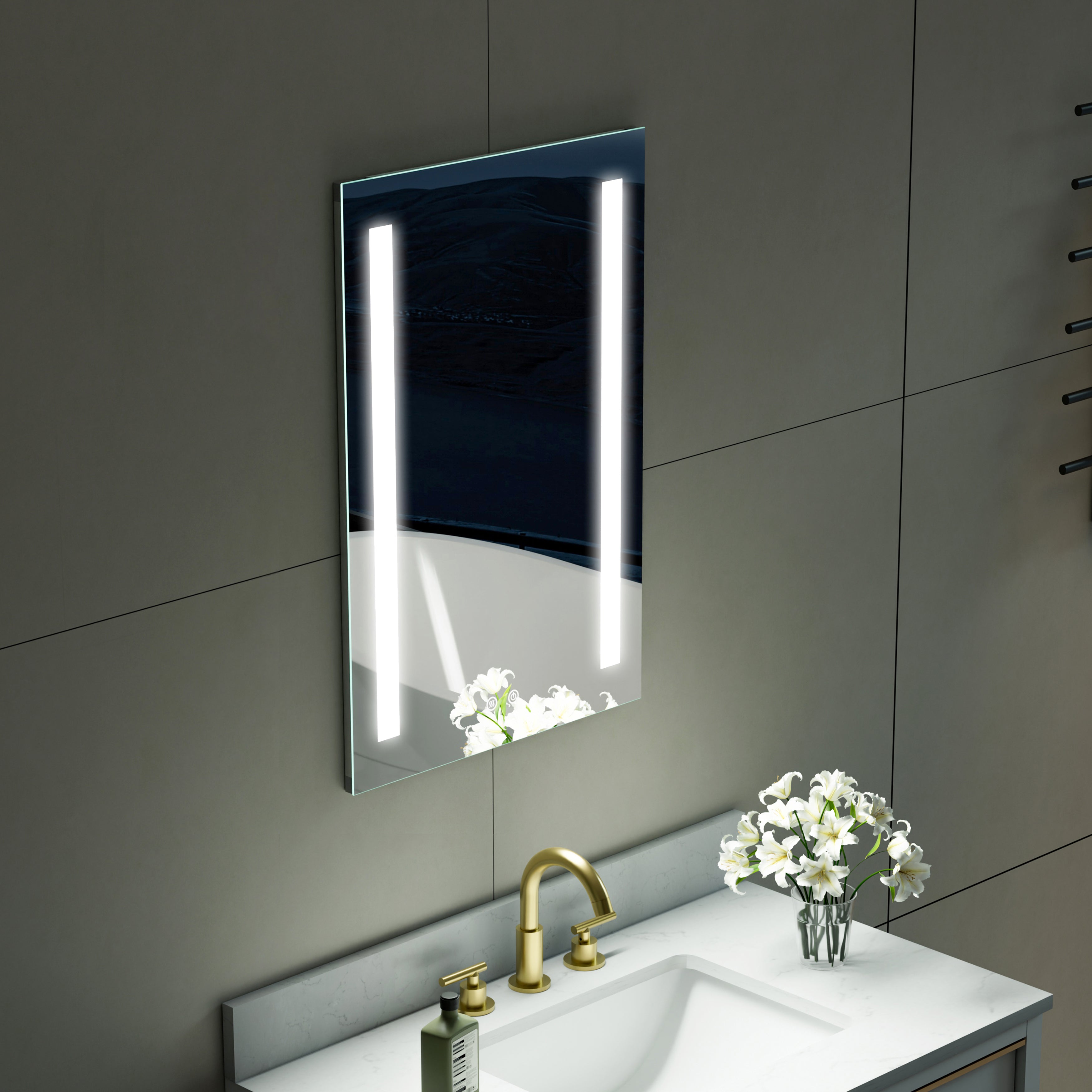 20 in. x 30 in. LED Lighted Surface/Recessed Mount Mirror Medicine Cabinet with Outlet Right Side