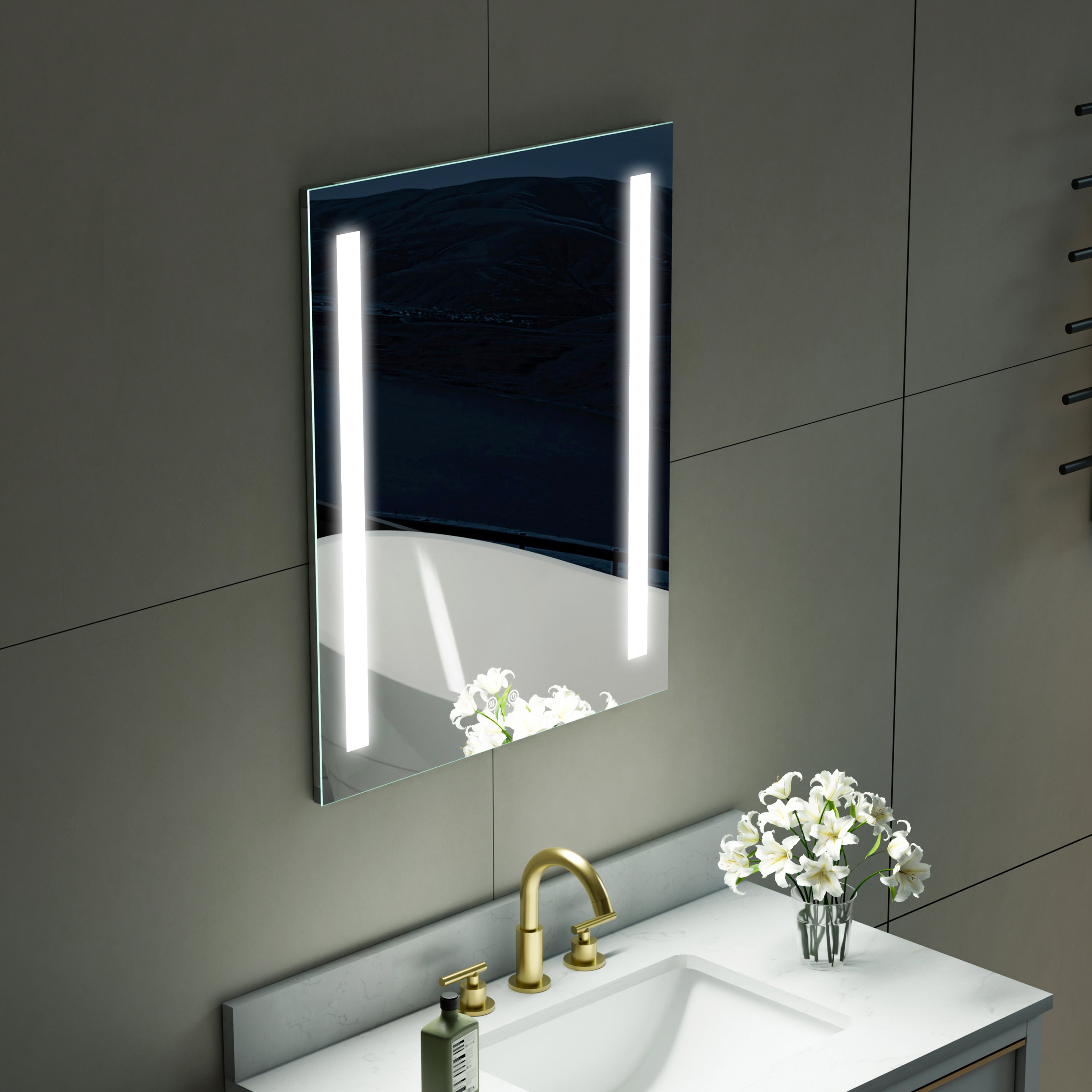 24 in. x 30 in. LED Lighted Surface/Recessed Mount Mirror Medicine Cabinet with Outlet left Side