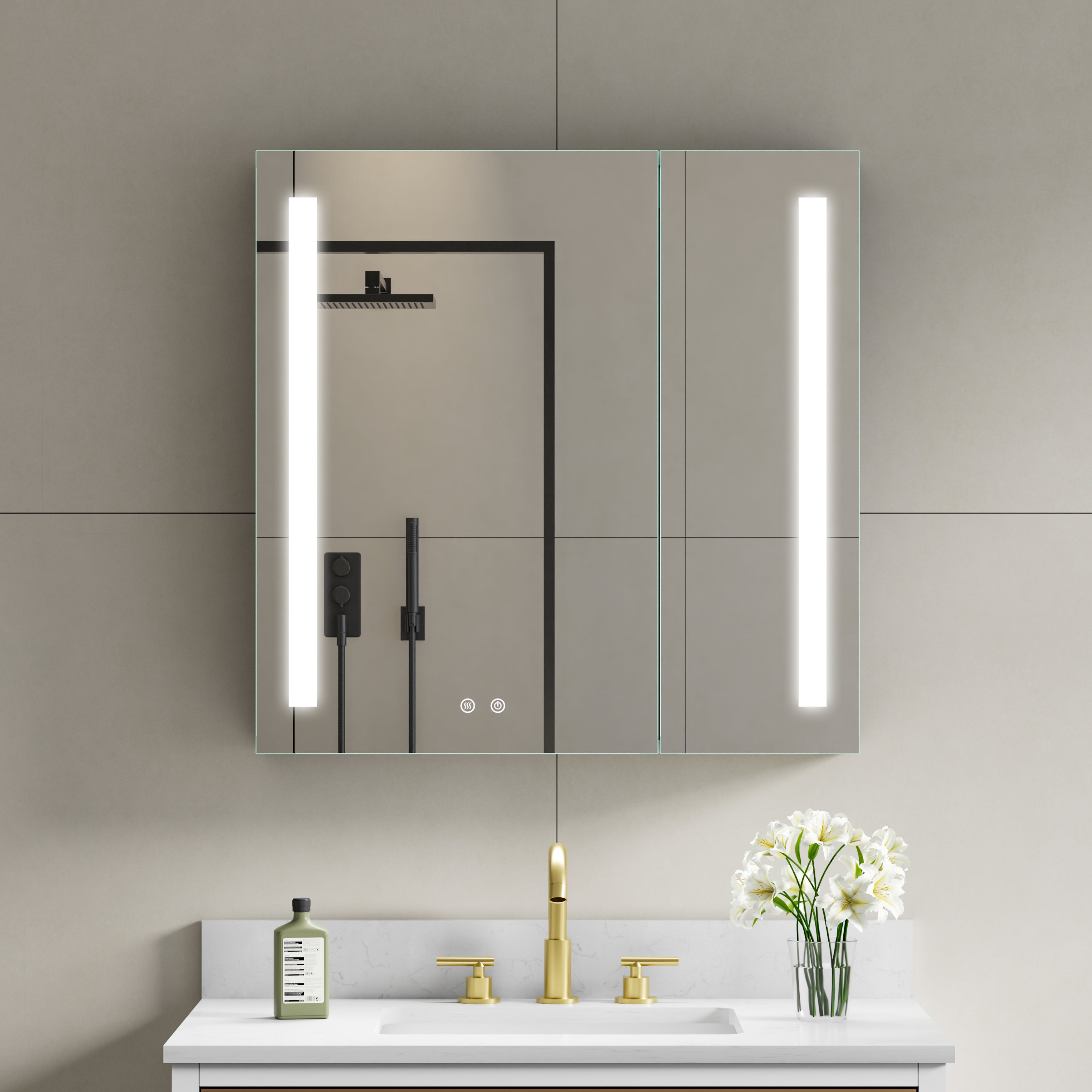 30 in. x 30 in. LED Lighted Surface/Recessed Mount Mirror Medicine Cabinet with Outlet
