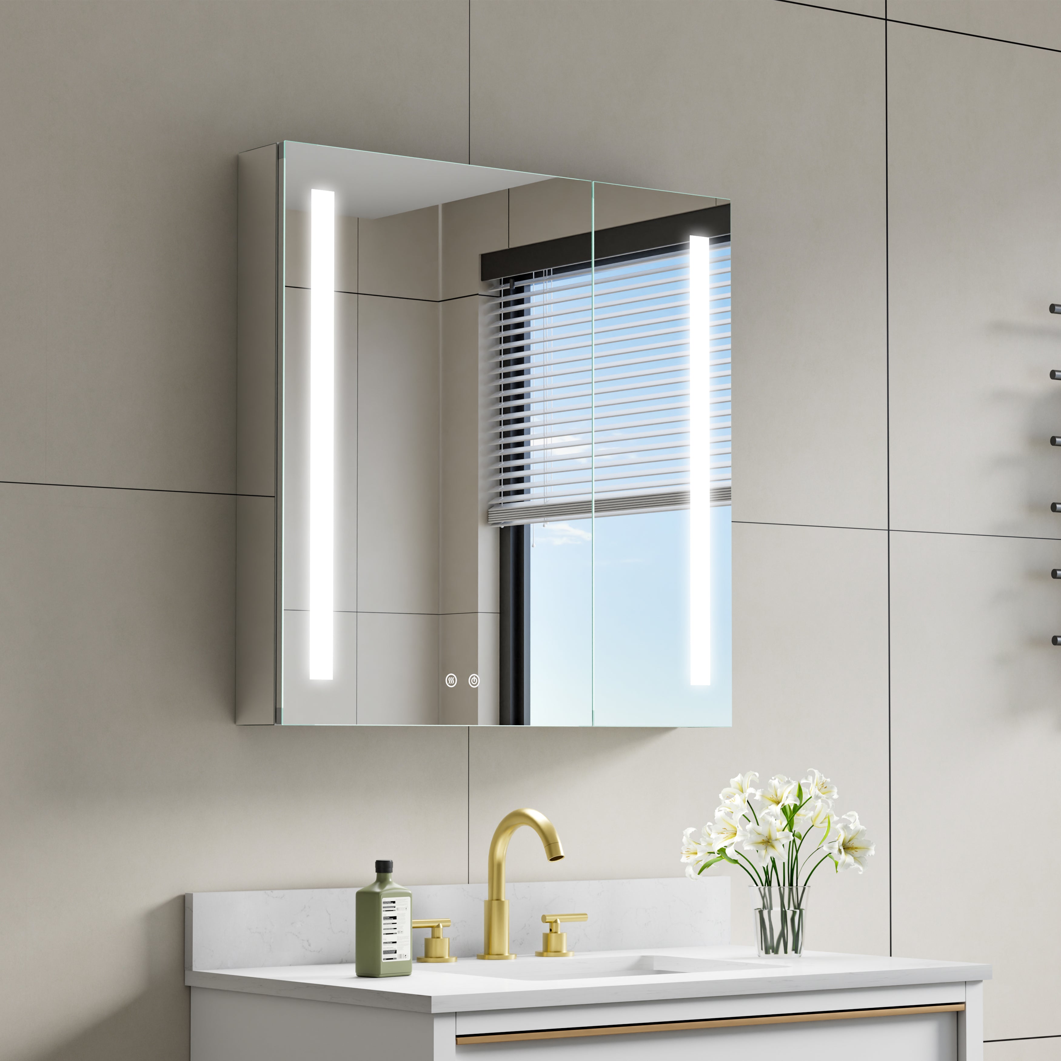 30 in. x 30 in. LED Lighted Surface/Recessed Mount Mirror Medicine Cabinet with Outlet