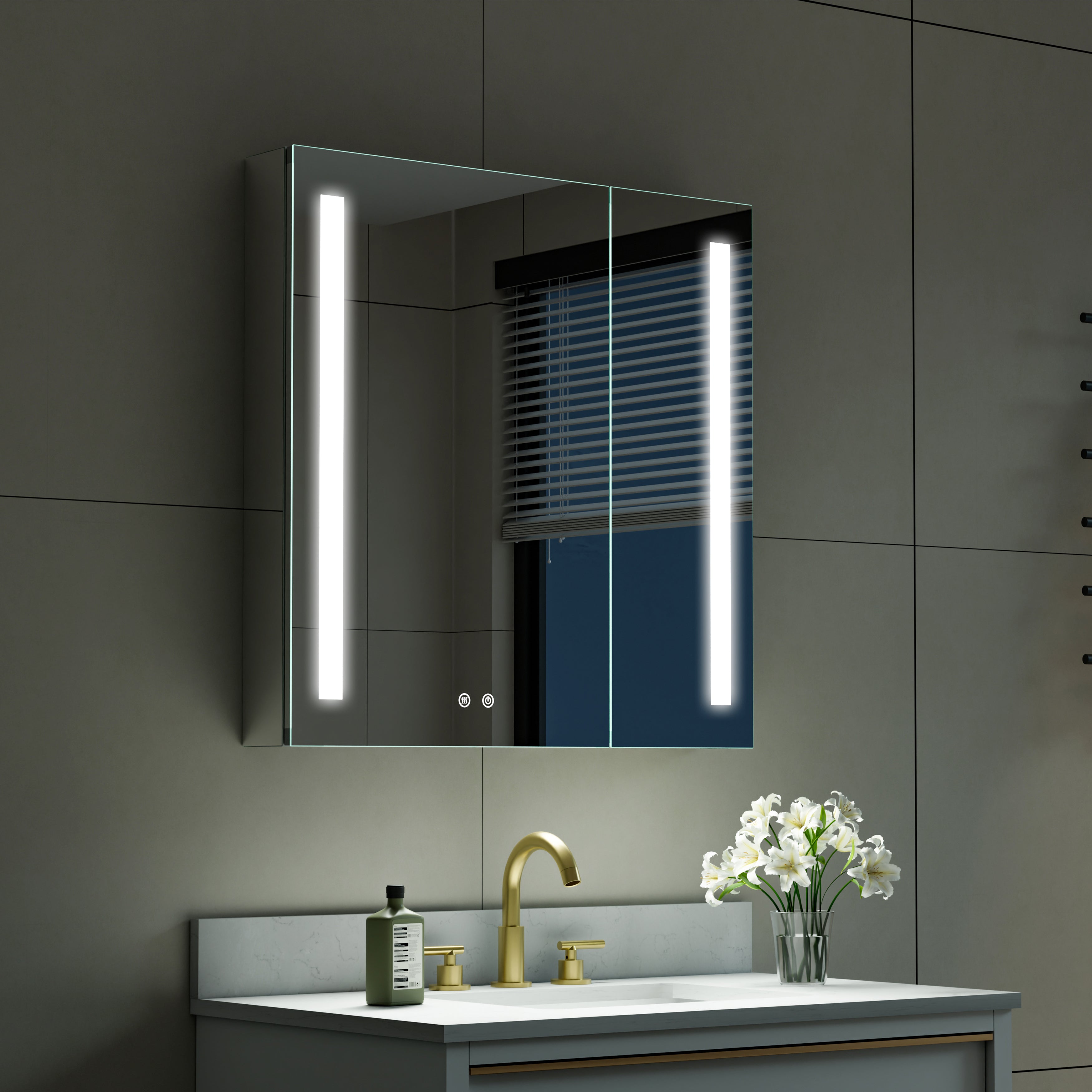 30 in. x 30 in. LED Lighted Surface/Recessed Mount Mirror Medicine Cabinet with Outlet