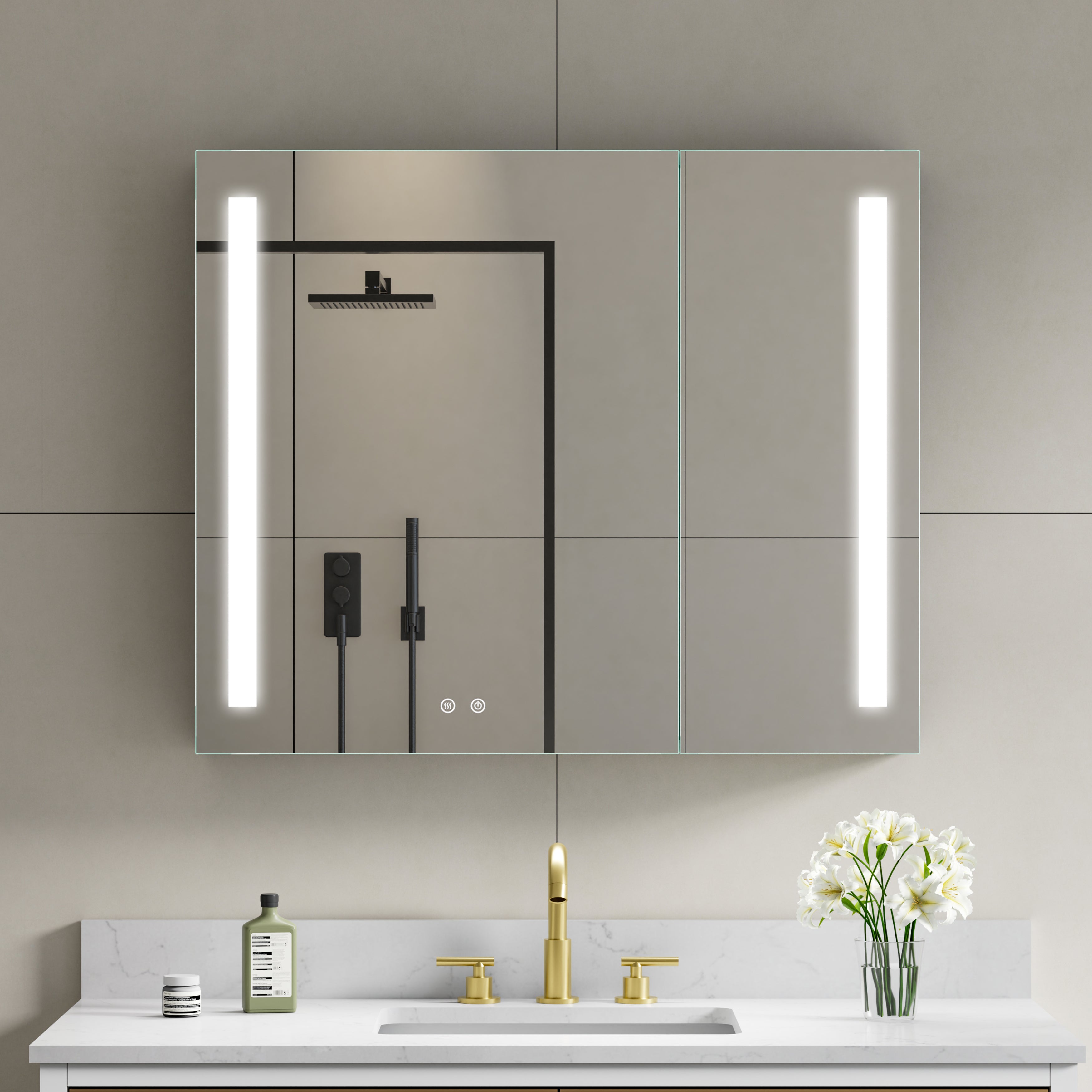 36 in. x 30 in. LED Lighted Surface/Recessed Mount Mirror Medicine Cabinet with Outlet