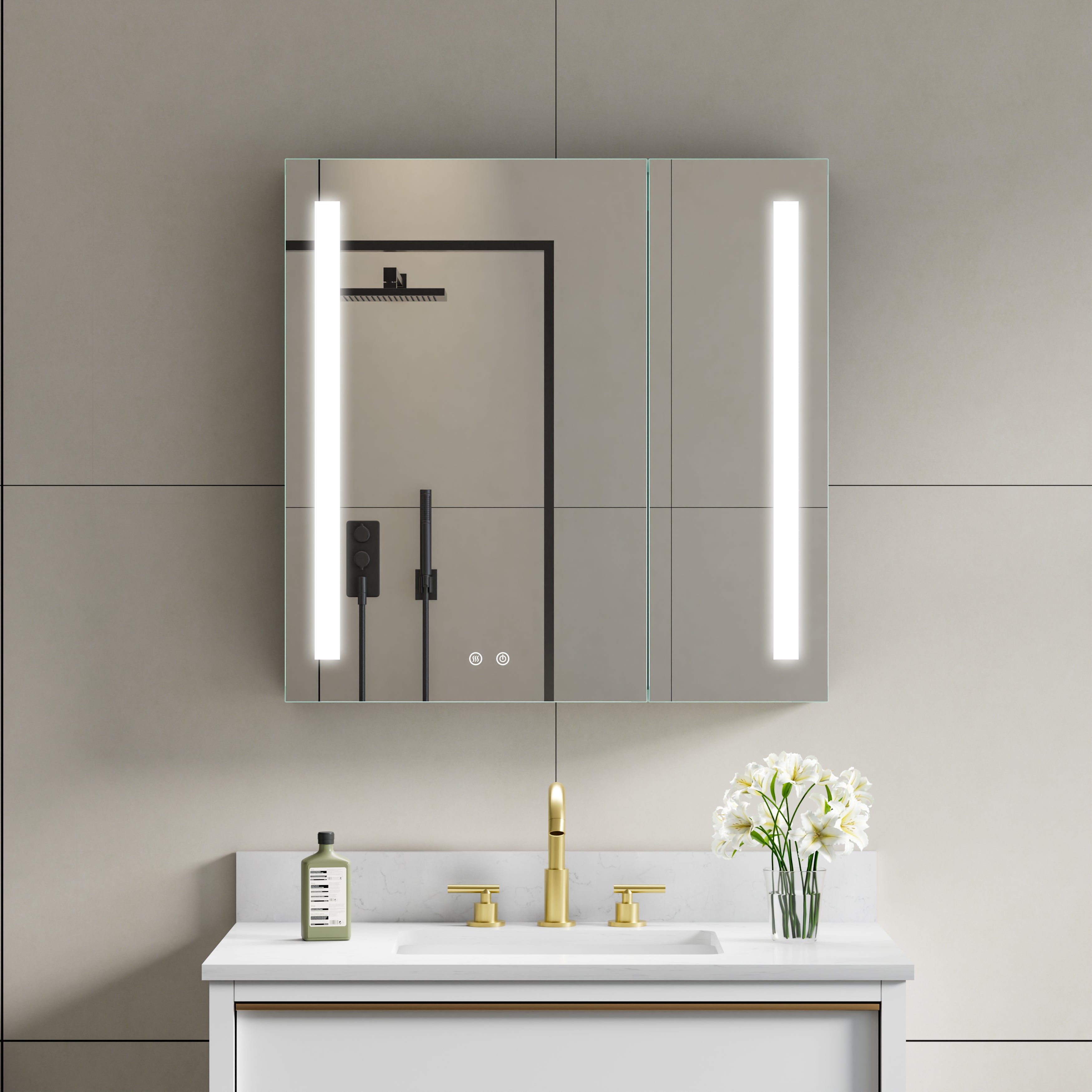 30 in. x 30 in. LED Lighted Surface/Recessed Mount Mirror Medicine Cabinet with Outlet