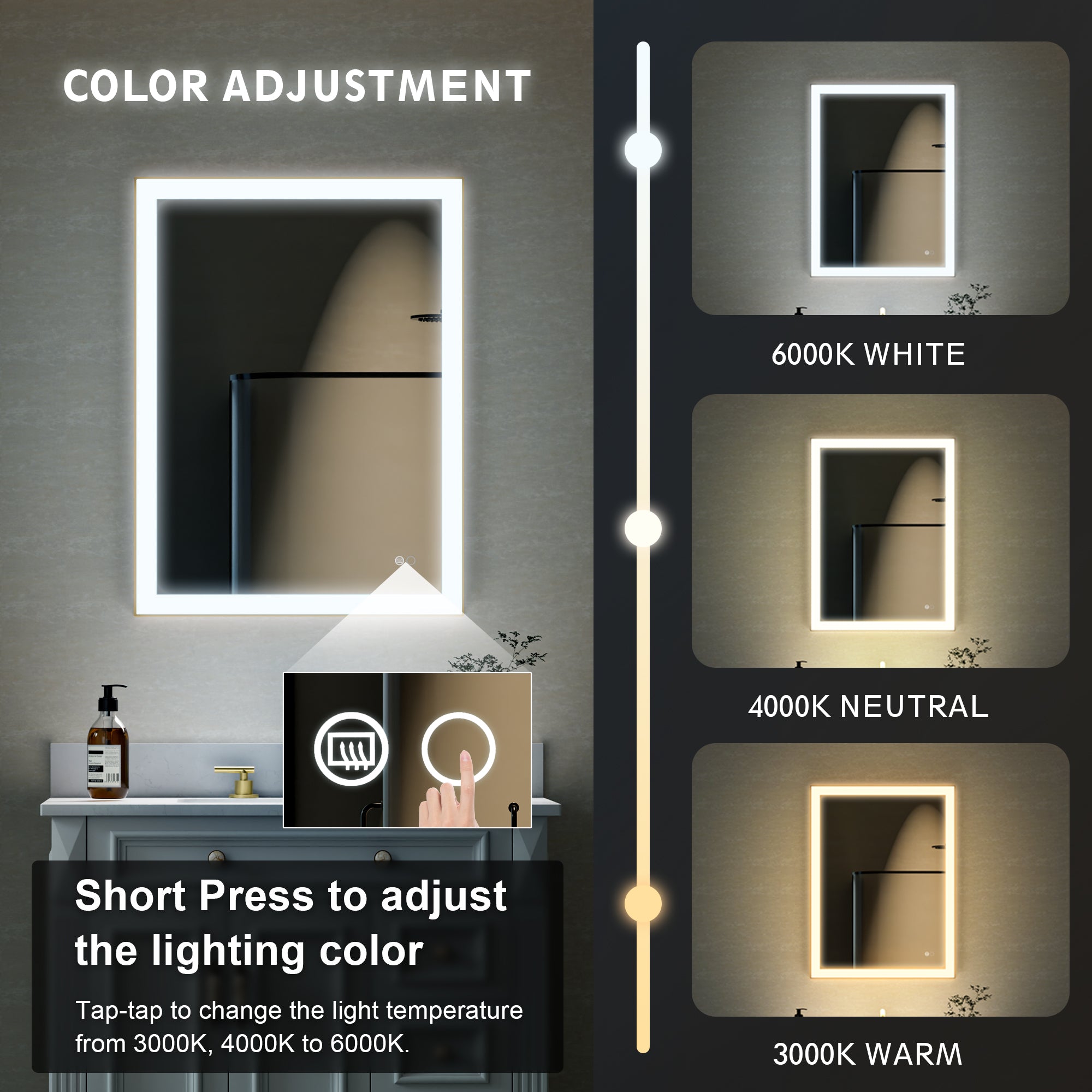 28 in. W x 36 in. H Aluminium Framed Rectangular LED Light Bathroom Vanity Mirror in Gold