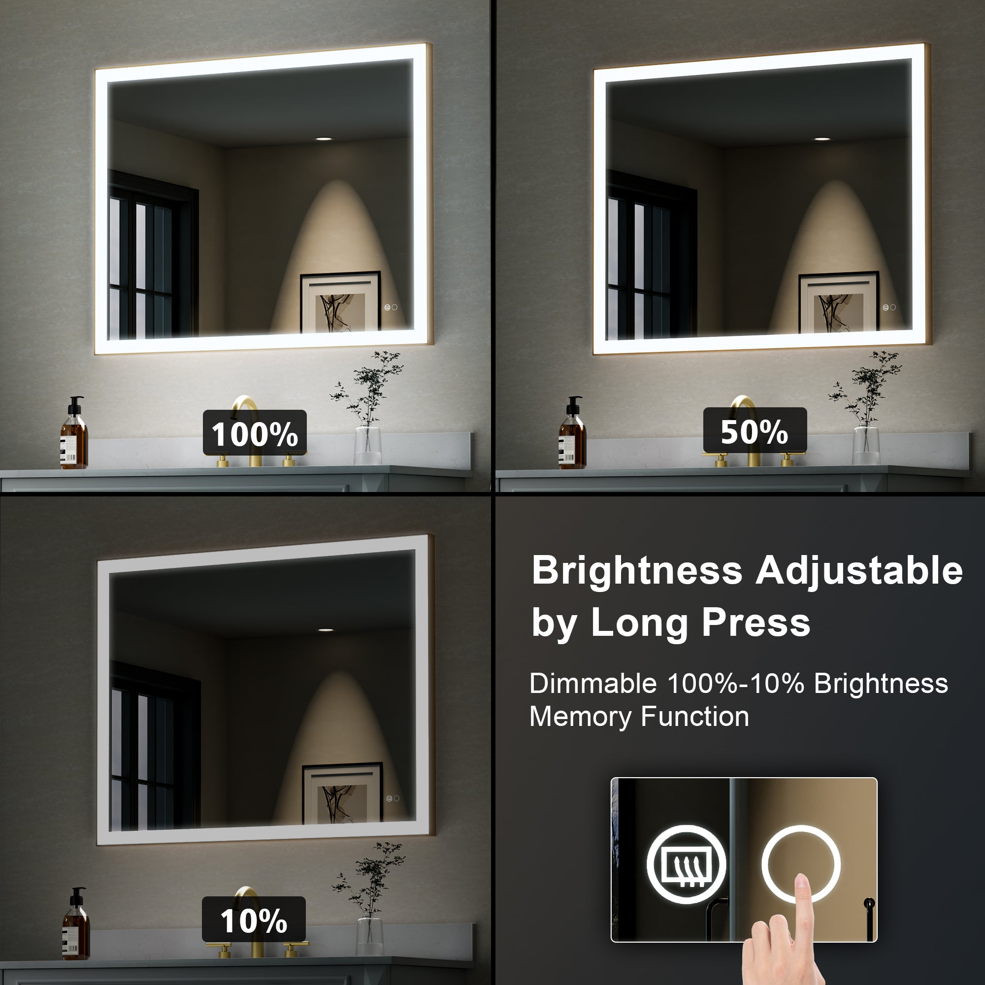 40 in. W x 32 in. H Aluminium Framed Rectangular LED Light Bathroom Vanity Mirror in Gold