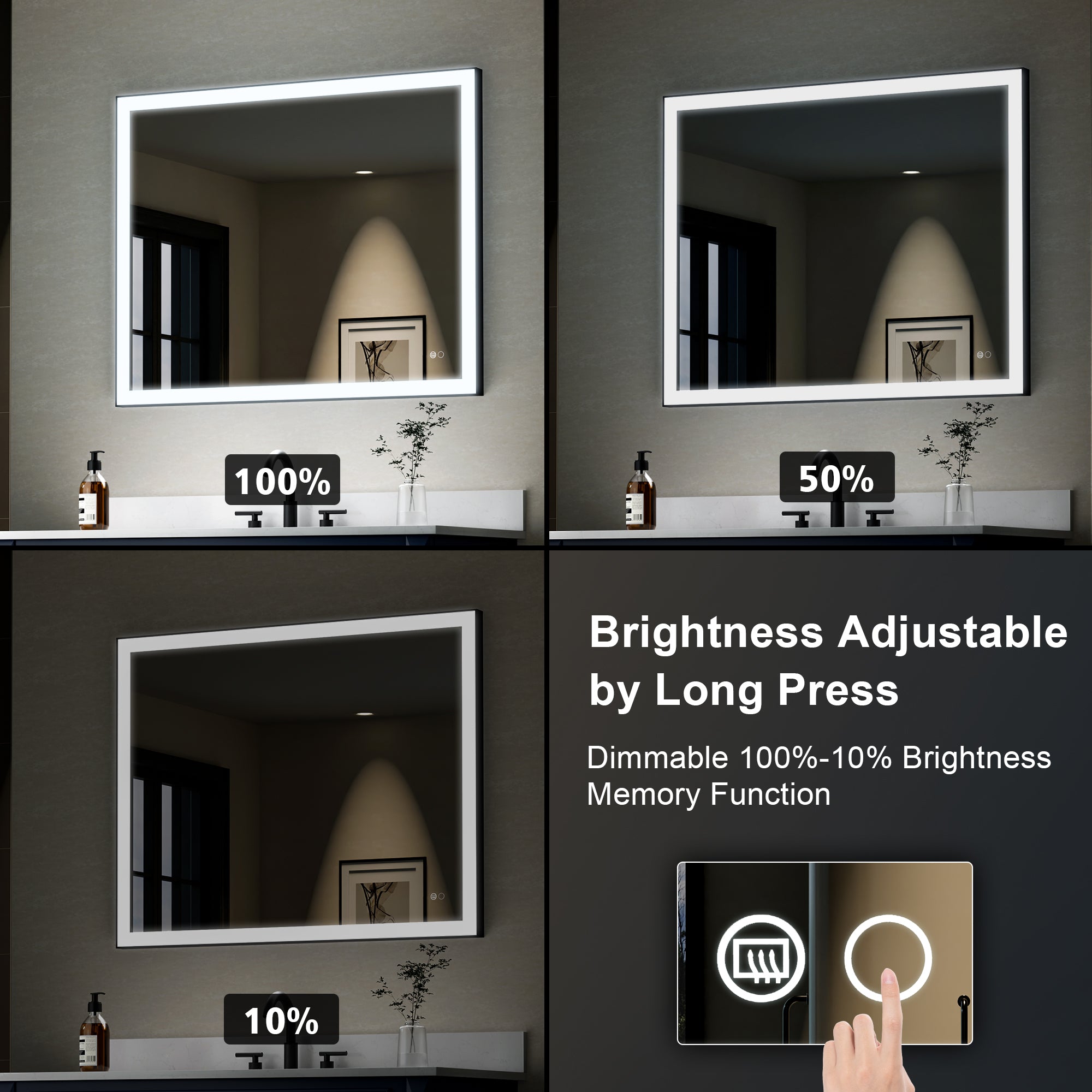 40 in. W x 32 in. H Aluminium Framed Rectangular LED Light Bathroom Vanity Mirror in Matte Black