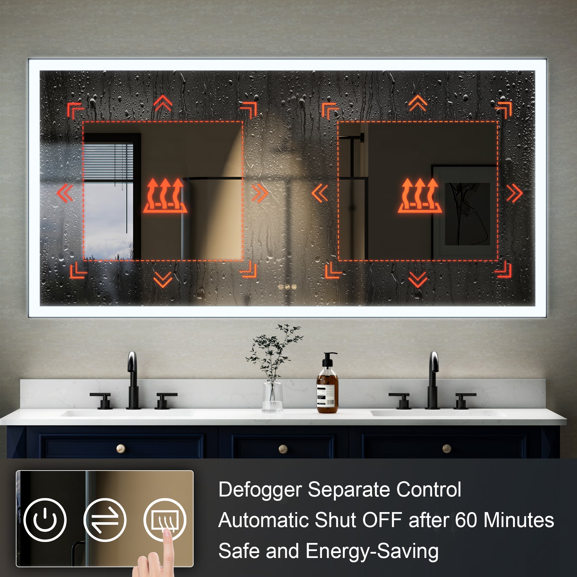 72 in. W x 36 in. H Rectangular Framed LED Light Wall Vertical/Horizontal Bathroom Vanity Mirror