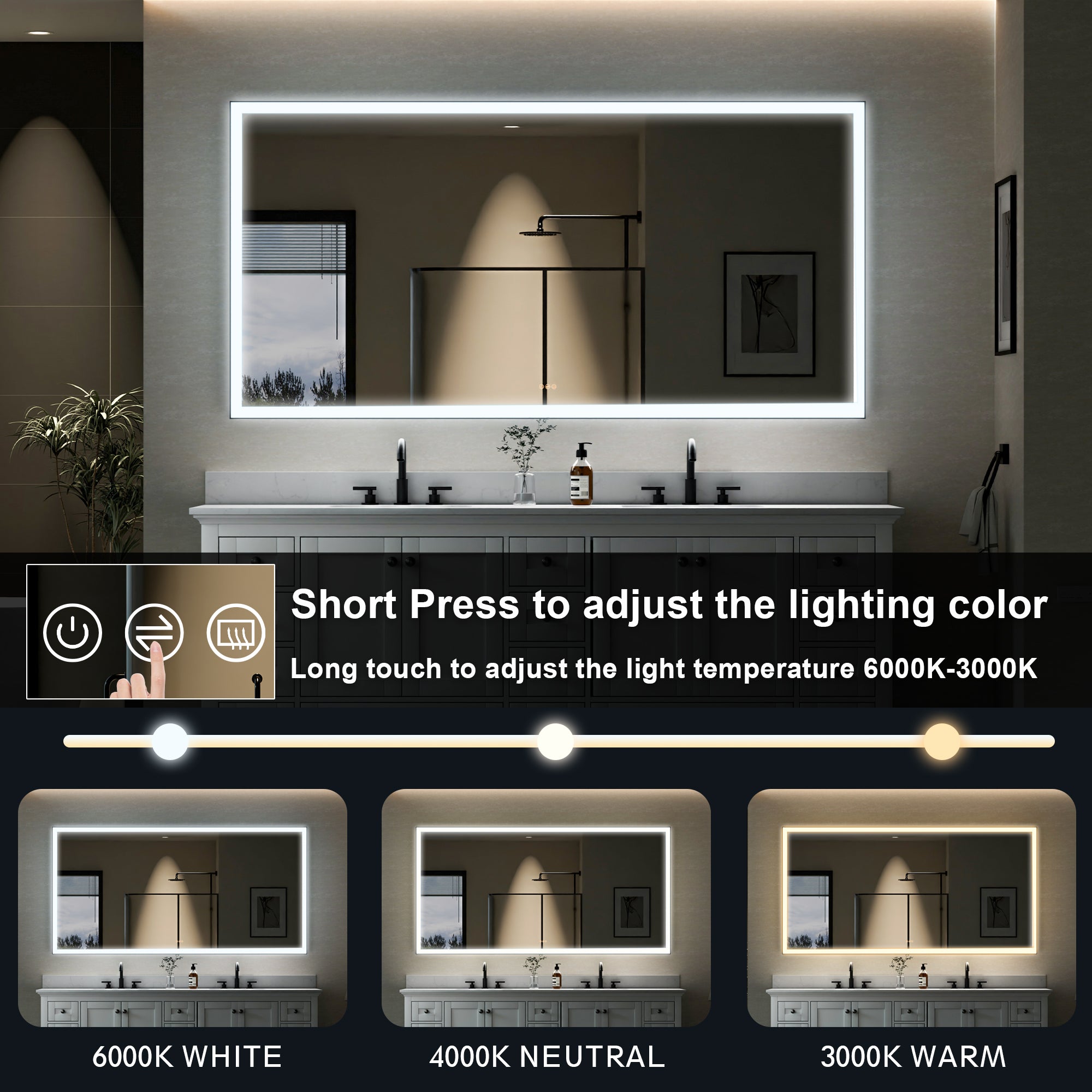 84 in. W x 42 in. H Rectangular Framed LED Light Wall Vertical/Horizontal Bathroom Vanity Mirror