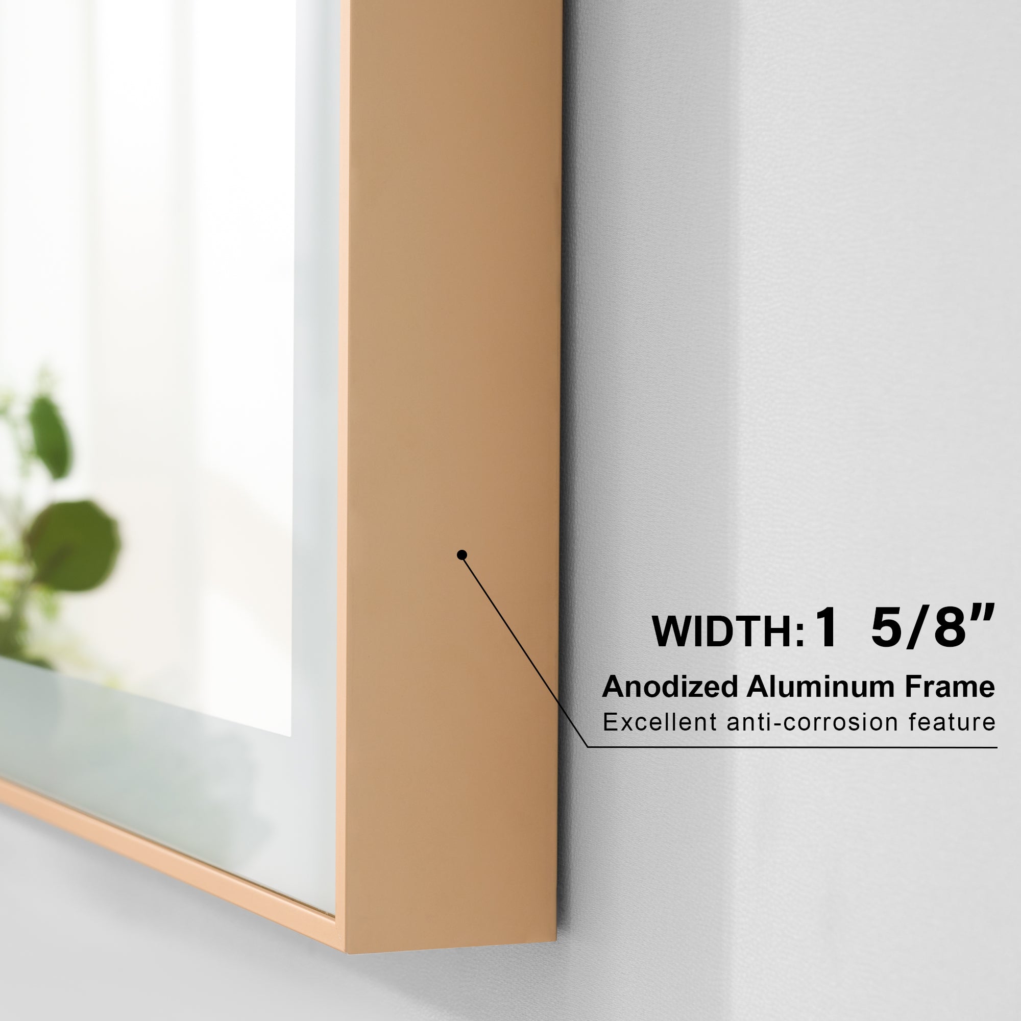 48 in. W x 36 in. H Aluminium Framed Rectangular LED Light Bathroom Vanity Mirror in Gold