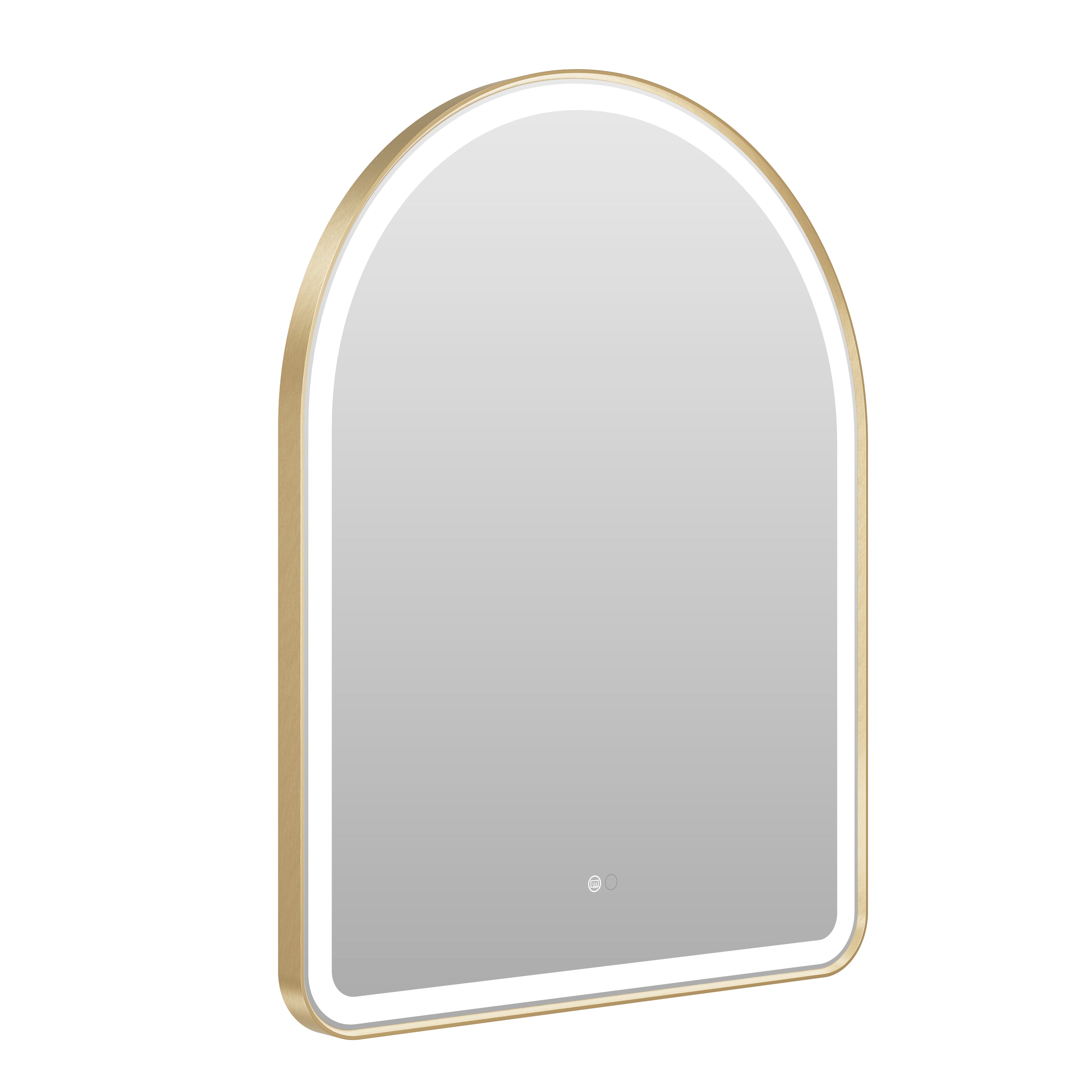 28 in. W x 36 in. H Arched Gold Framed LED Light Bathroom Vanity Mirror