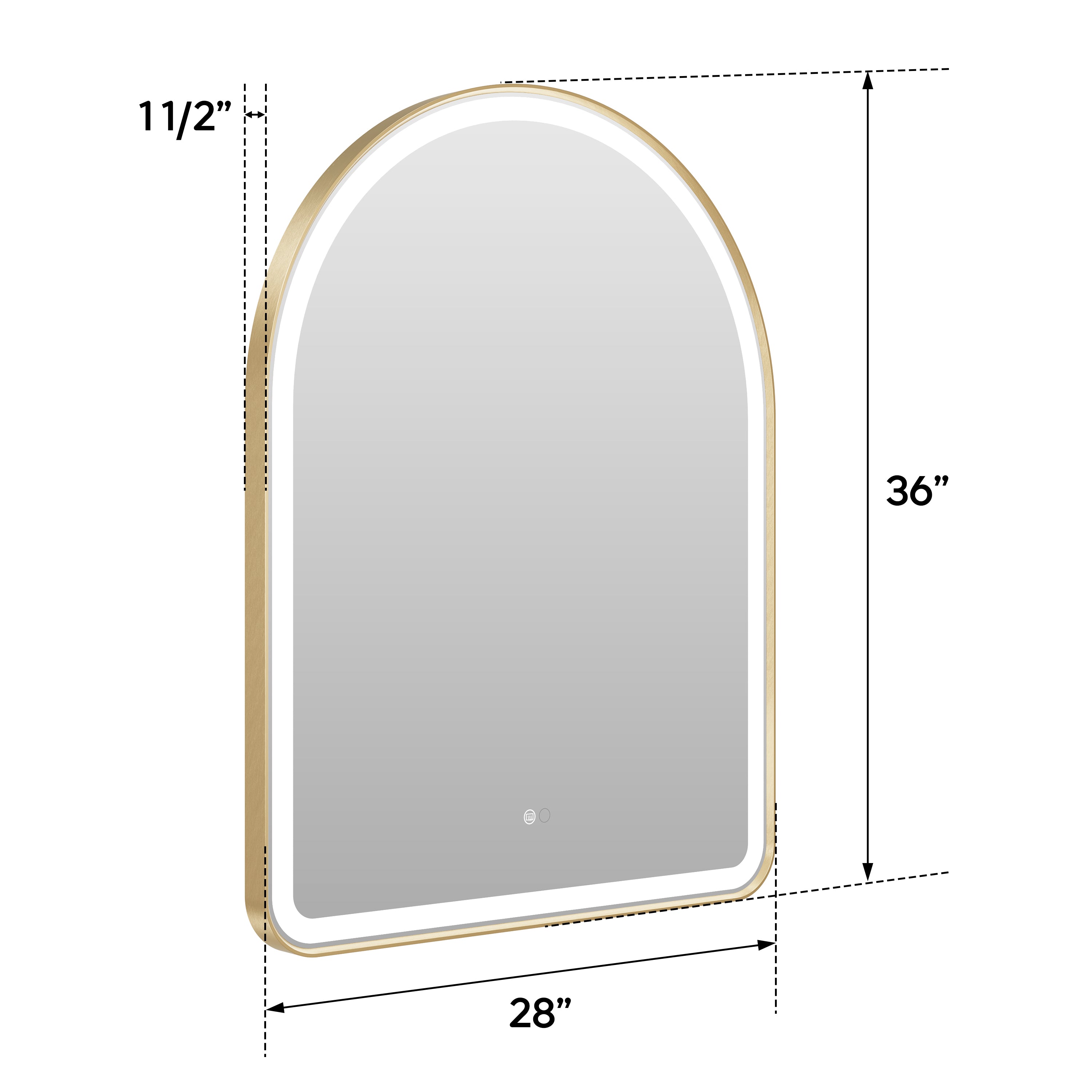 28 in. W x 36 in. H Arched Gold Framed LED Light Bathroom Vanity Mirror