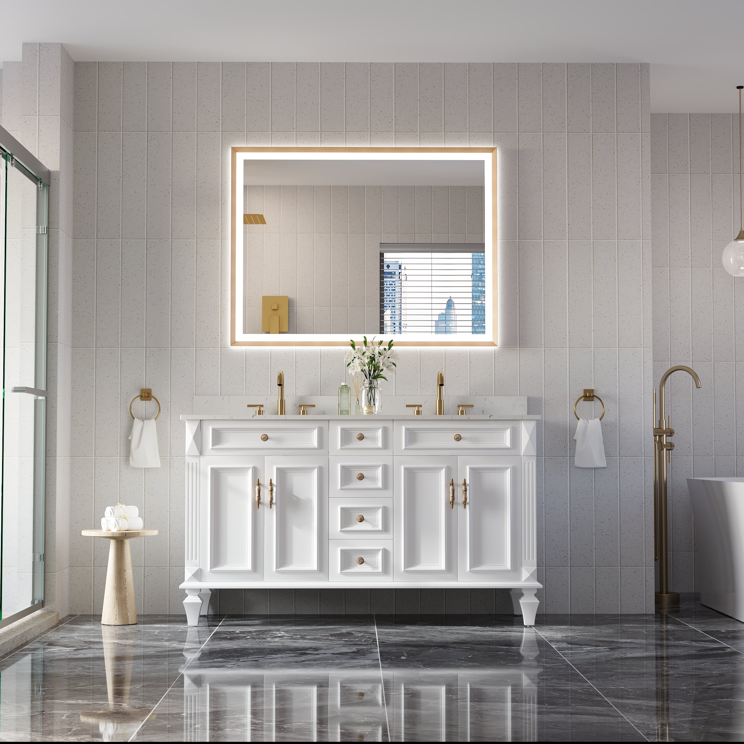 48 in. W x 36 in. H Aluminum Framed Front and Back LED Light Bathroom Vanity Mirror in Brushed Gold