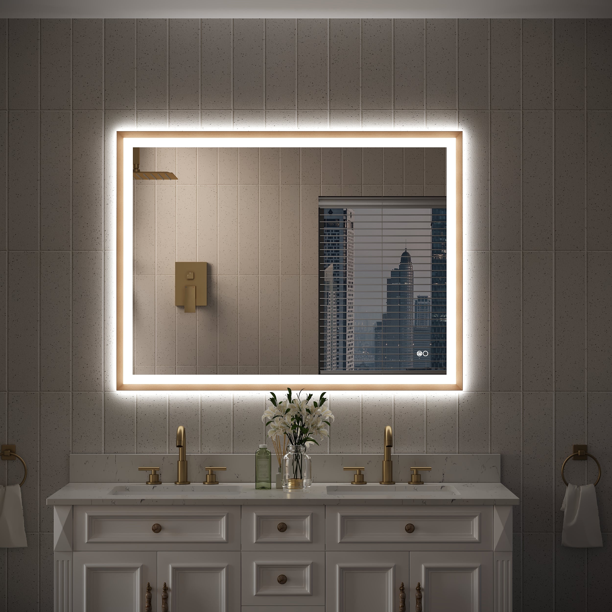 48 in. W x 36 in. H Aluminum Framed Front and Back LED Light Bathroom Vanity Mirror in Brushed Gold