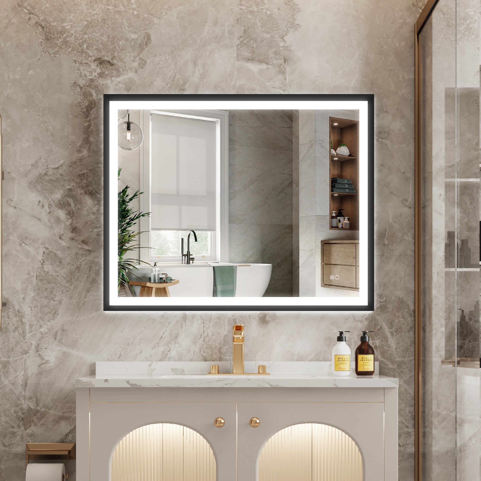 40 in. W x 32 in. H Framed LED Light Bathroom Mirror in Matte Black