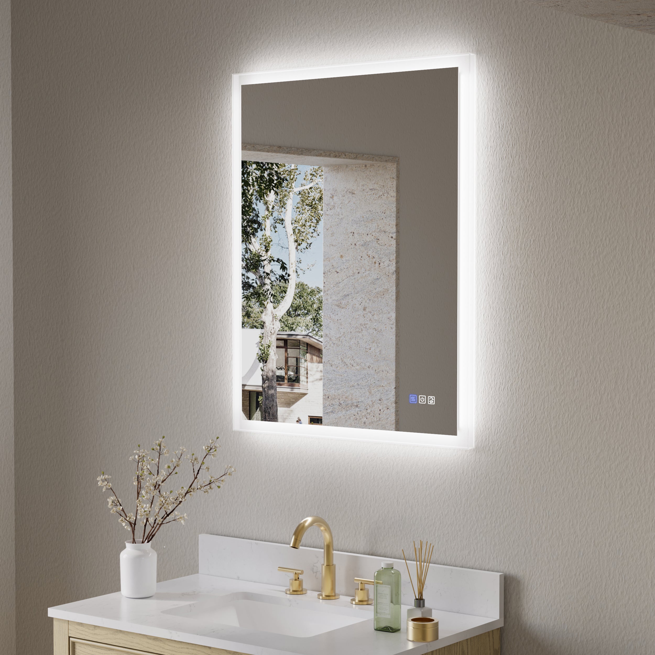 28 in. W x 36 in. H LED Light Mirror Rectangular Fog Free Frameless Bathroom Vanity Mirror
