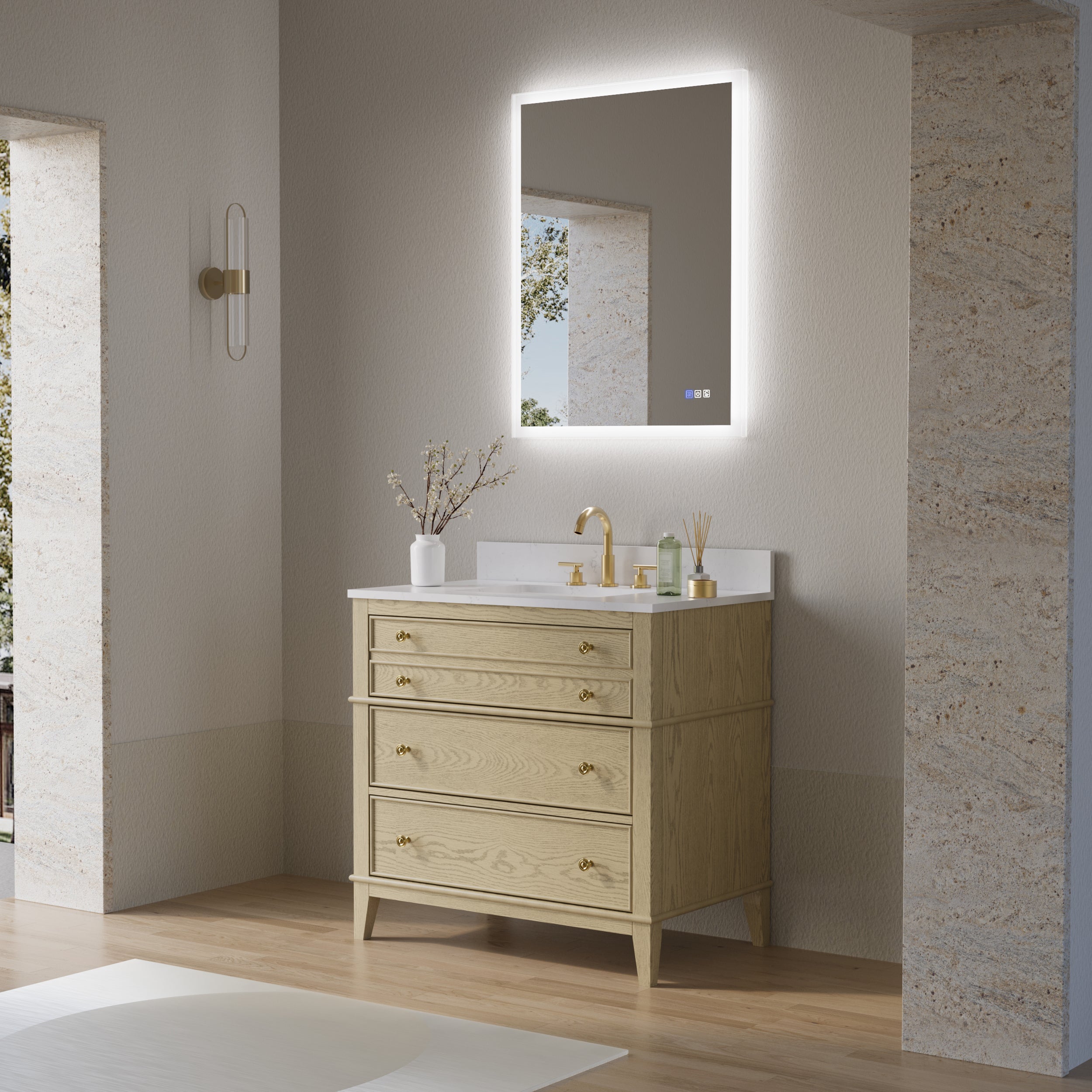 28 in. W x 36 in. H LED Light Mirror Rectangular Fog Free Frameless Bathroom Vanity Mirror