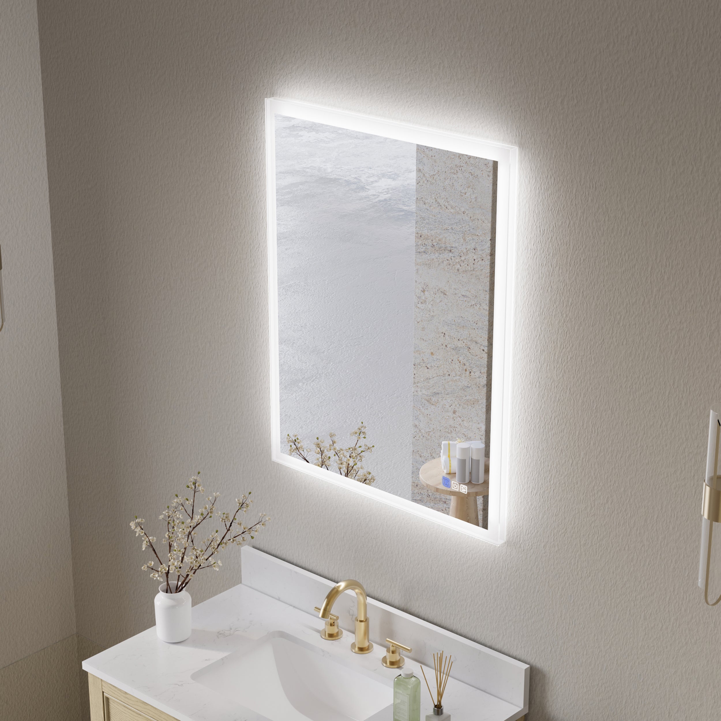 28 in. W x 36 in. H LED Light Mirror Rectangular Fog Free Frameless Bathroom Vanity Mirror