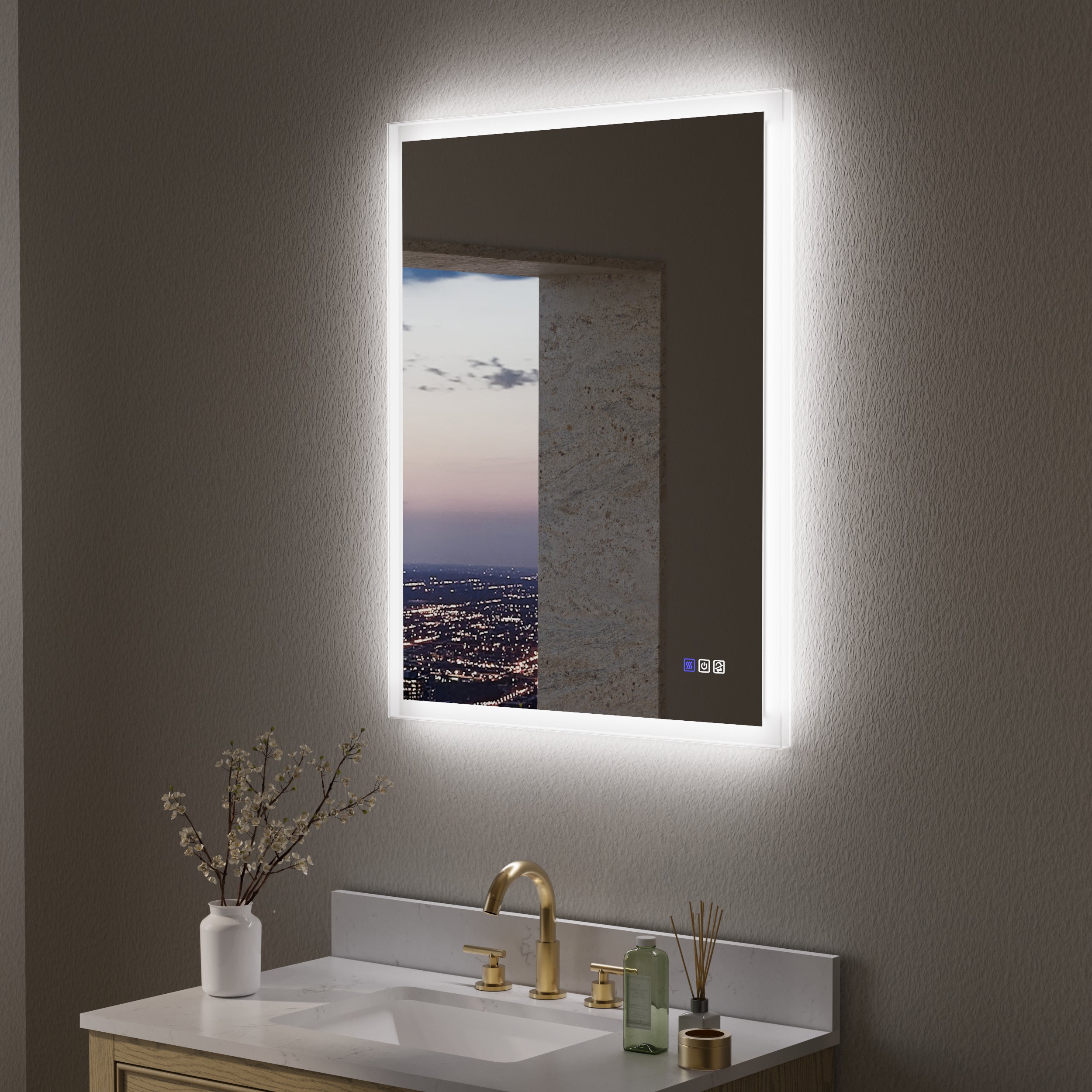 28 in. W x 36 in. H LED Light Mirror Rectangular Fog Free Frameless Bathroom Vanity Mirror