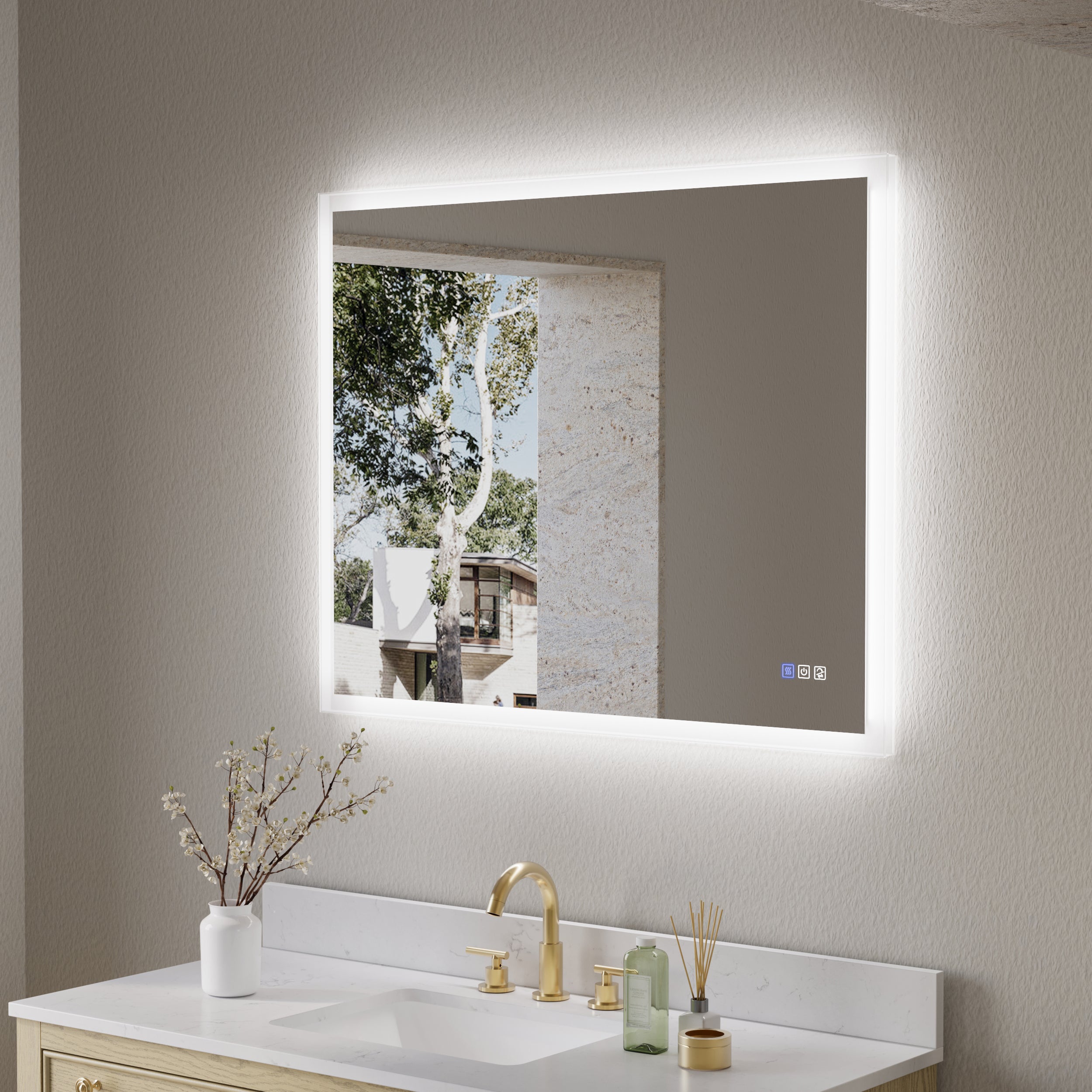 40 in. W x 32 in. H LED Light Mirror Rectangular Fog Free Frameless Bathroom Vanity Mirror