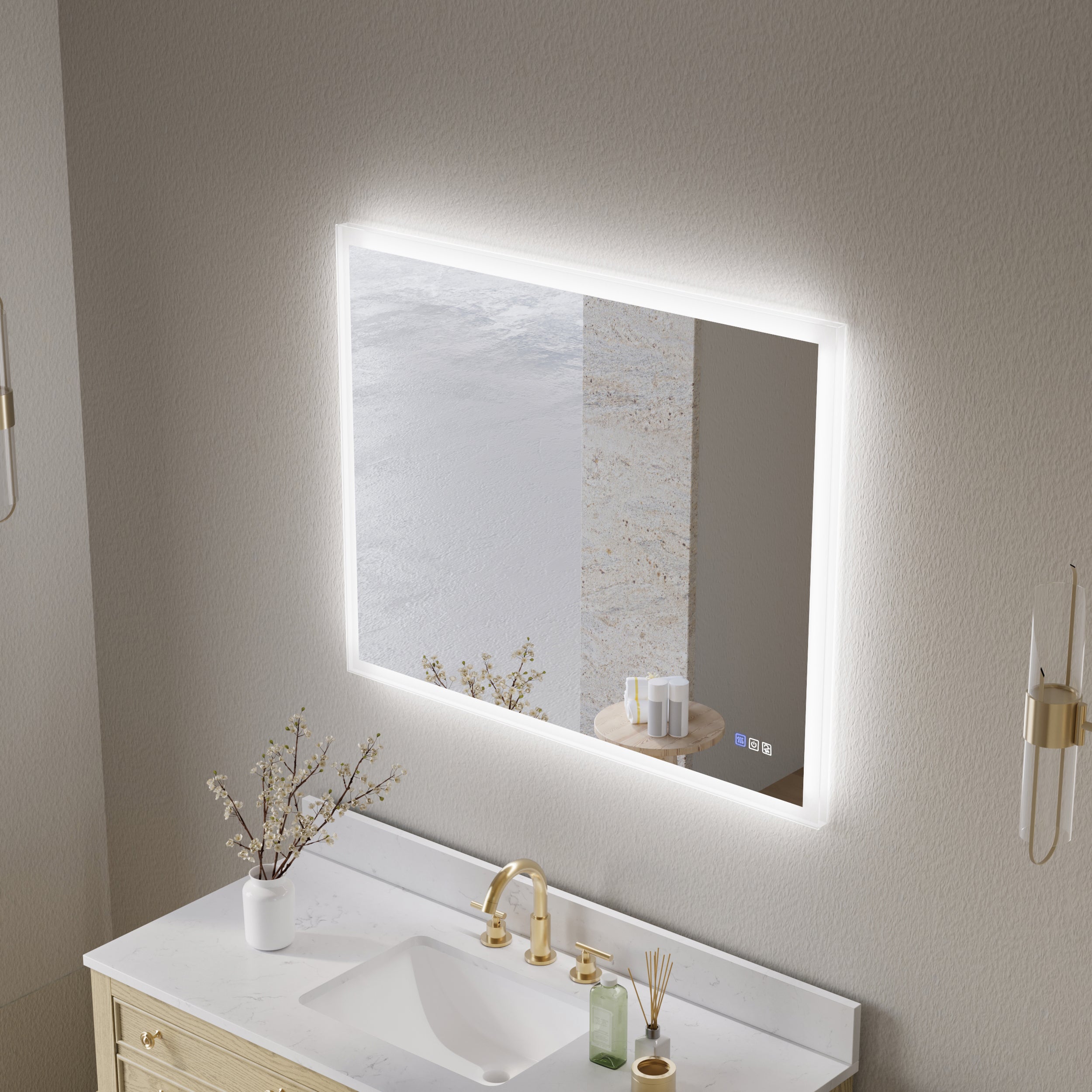 40 in. W x 32 in. H LED Light Mirror Rectangular Fog Free Frameless Bathroom Vanity Mirror