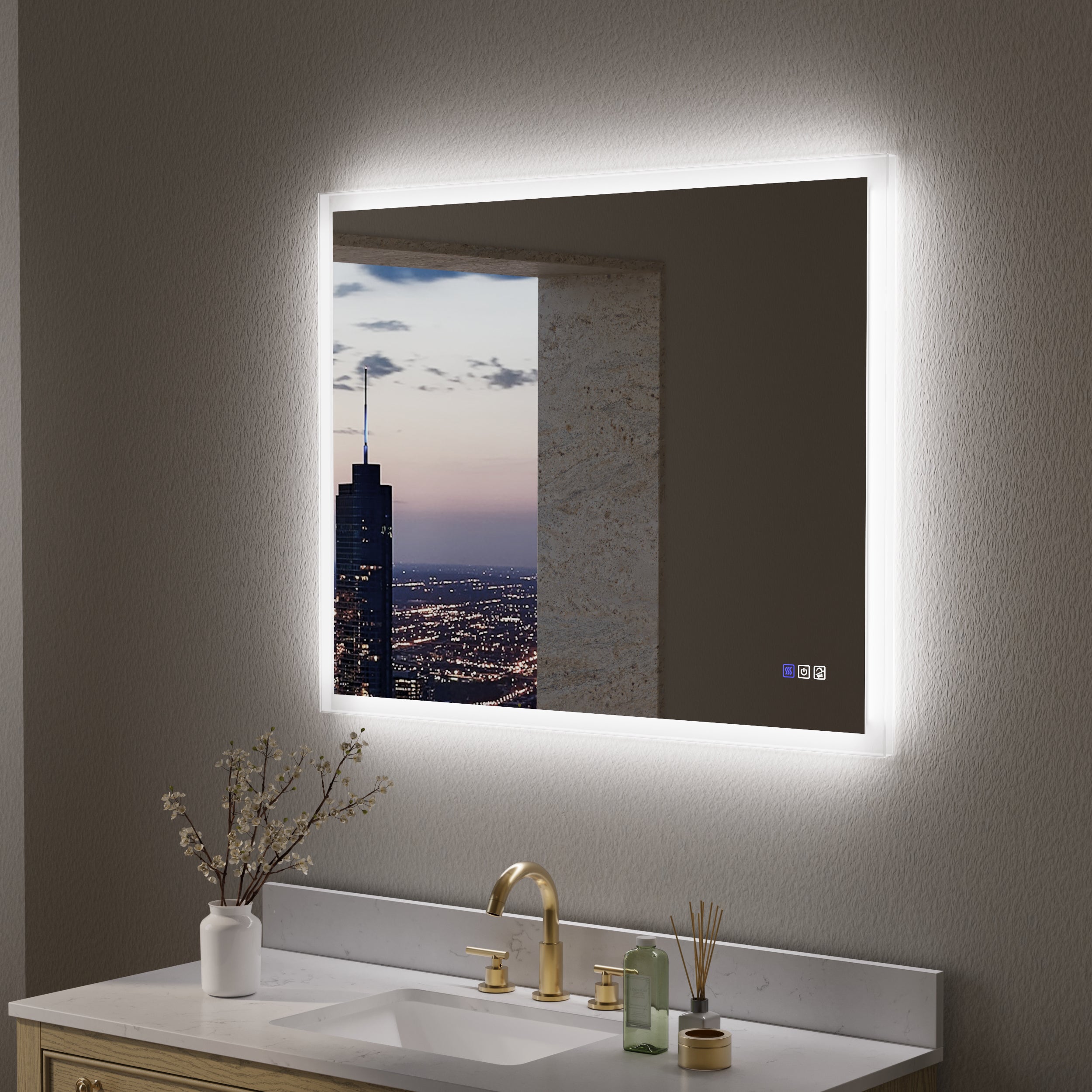 40 in. W x 32 in. H LED Light Mirror Rectangular Fog Free Frameless Bathroom Vanity Mirror